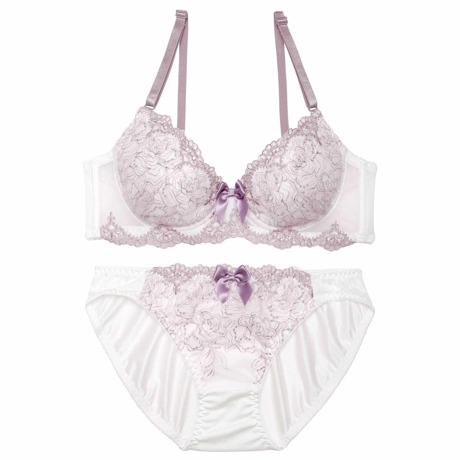 ニュアンスローズエンブロイダリーブラジャー&フルバックショーツ