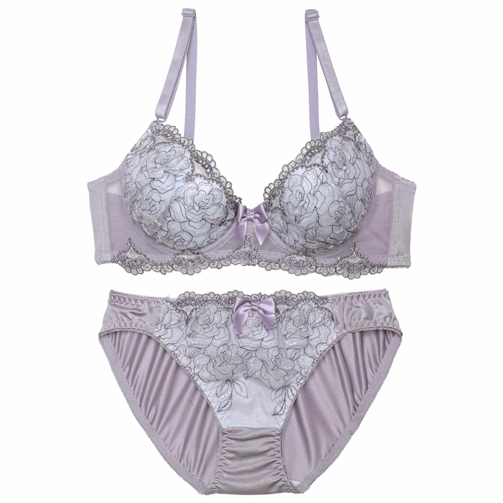 ニュアンスローズエンブロイダリーブラジャー&フルバックショーツ