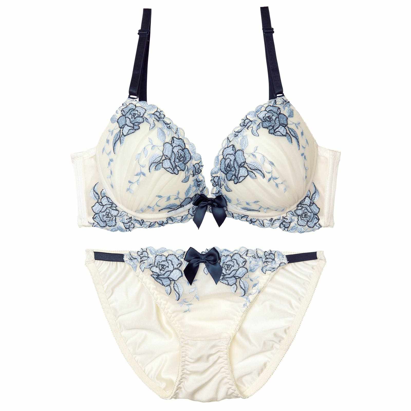 【かとゆり着用】ノーブルパステルローズ育乳脇高ブラジャー&フルバックショーツ