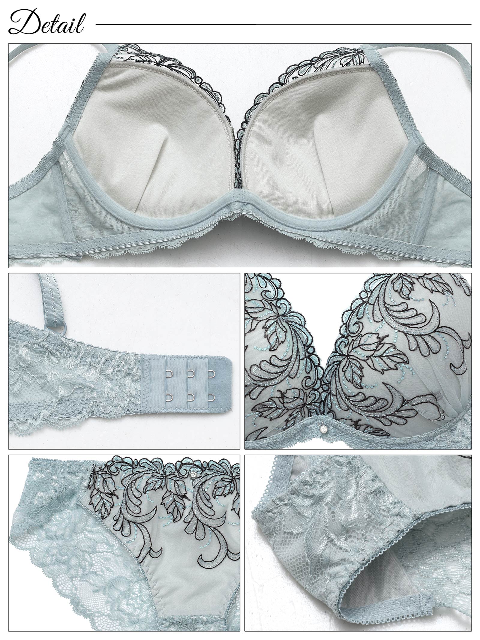 5/12新作!ボタニカルダスティーレースブラジャー&バック透けフルバックショーツ