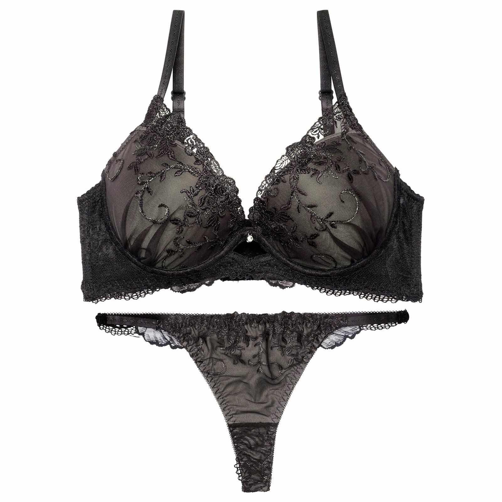 【三上悠亜着用】グリッターアイビーエンブロイダリー育乳脇高ブラジャー&バック透けTバックショーツ