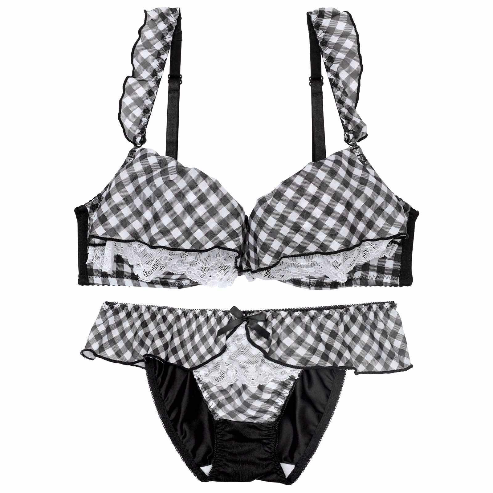 【ノンワイヤー】メルティギンガムフリルブラジャー&フルバックショーツ