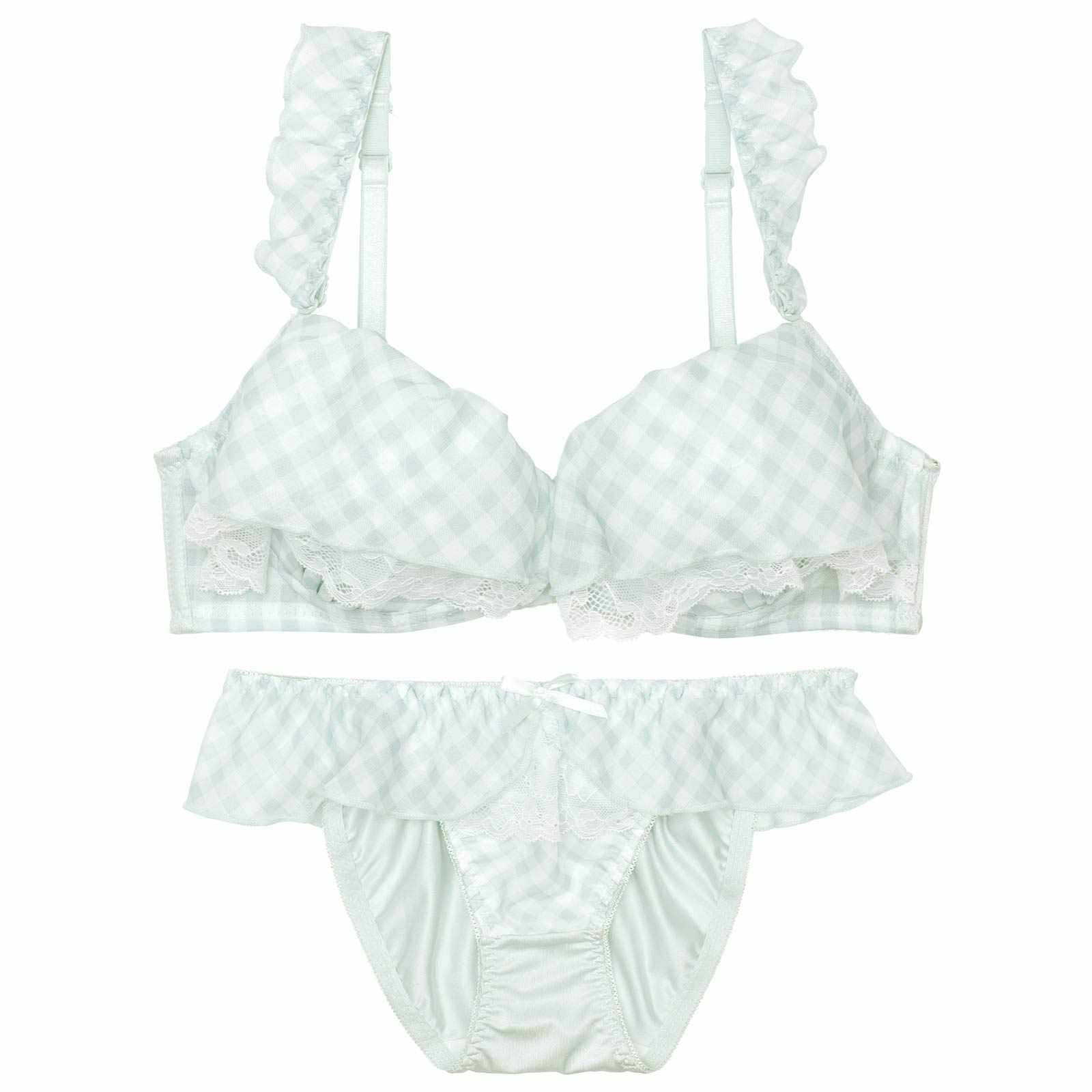 【ノンワイヤー】メルティギンガムフリルブラジャー&フルバックショーツ