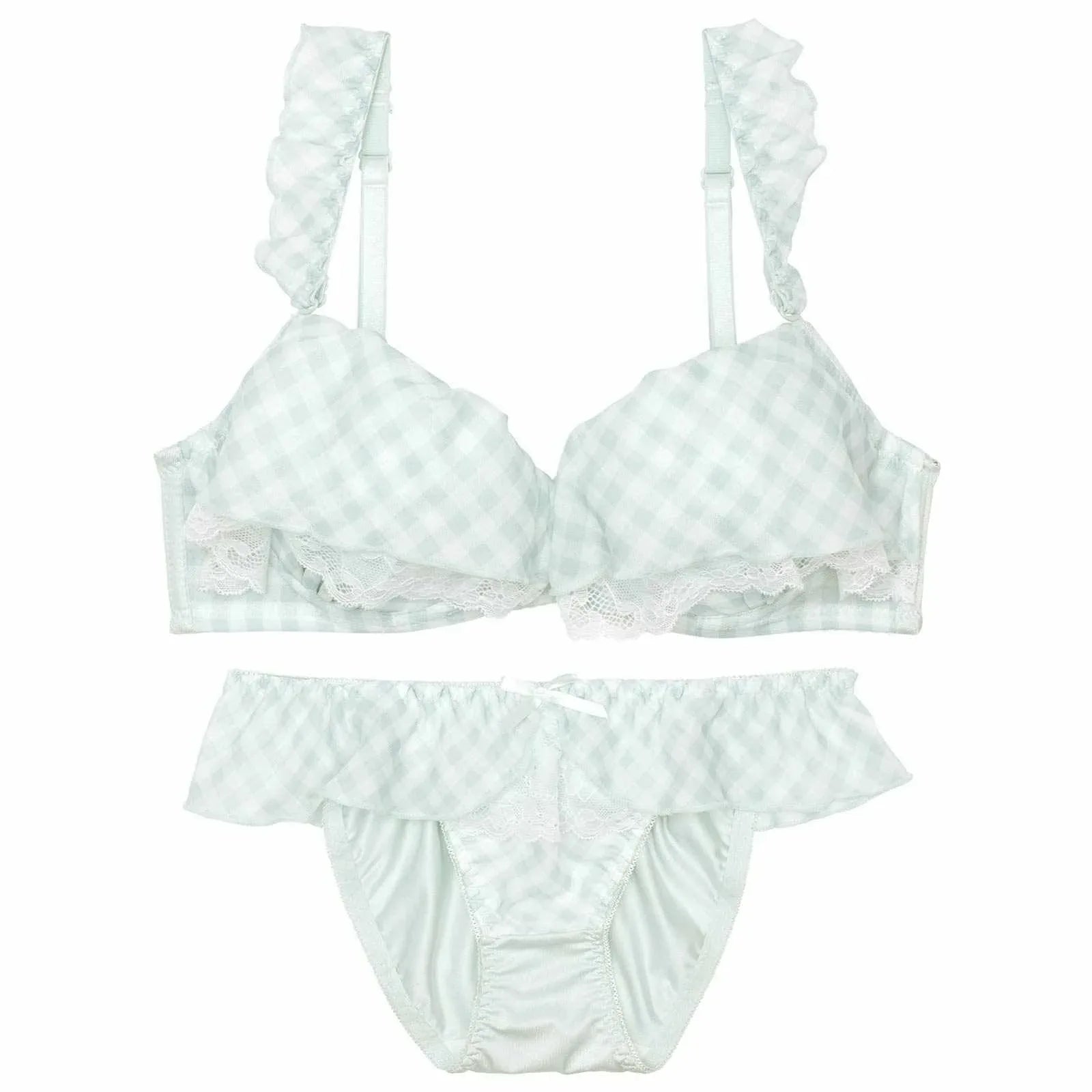 【ノンワイヤー】メルティギンガムフリルブラジャー&フルバックショーツ