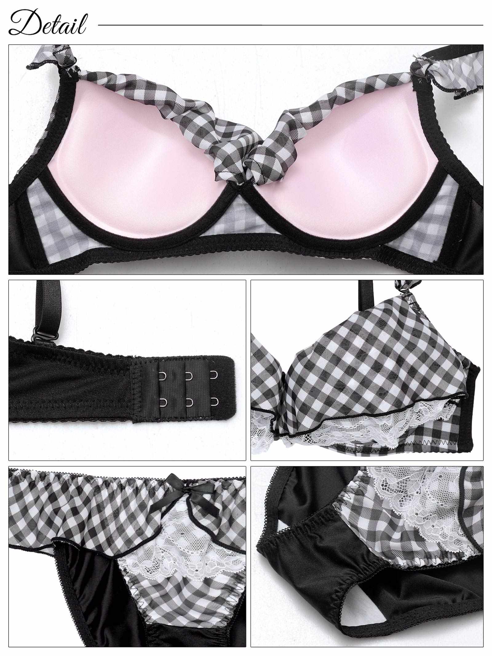 9/3新作!【ノンワイヤー】メルティギンガムフリルブラジャー&フルバックショーツ