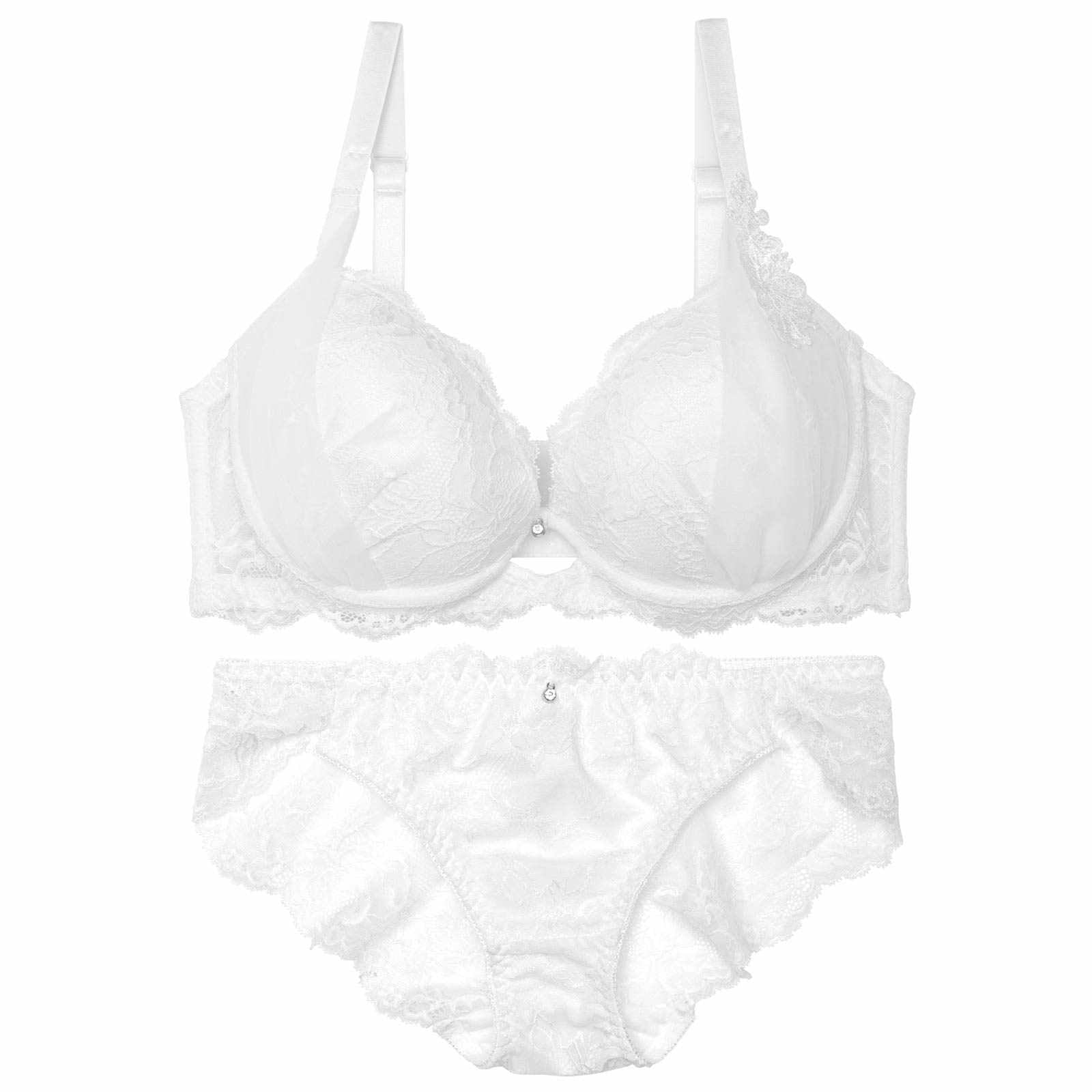 【かとゆり着用】【EFサイズ】シャルムチュールホールブラジャー&バック透けフルバックショーツ