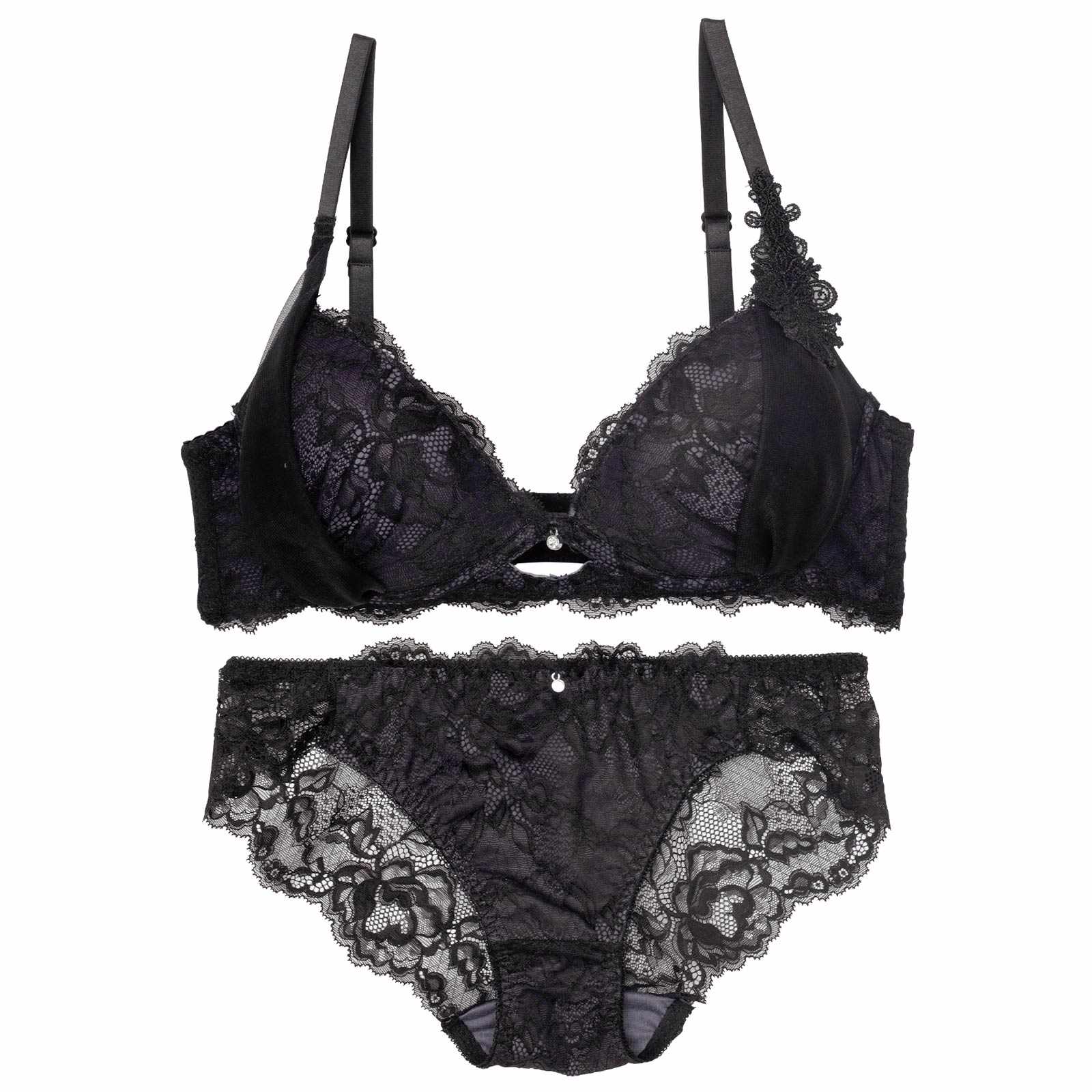 11/20再販!【かとゆり着用】【ノンワイヤー】シャルムチュールホールブラジャー&バック透けフルバックショーツ