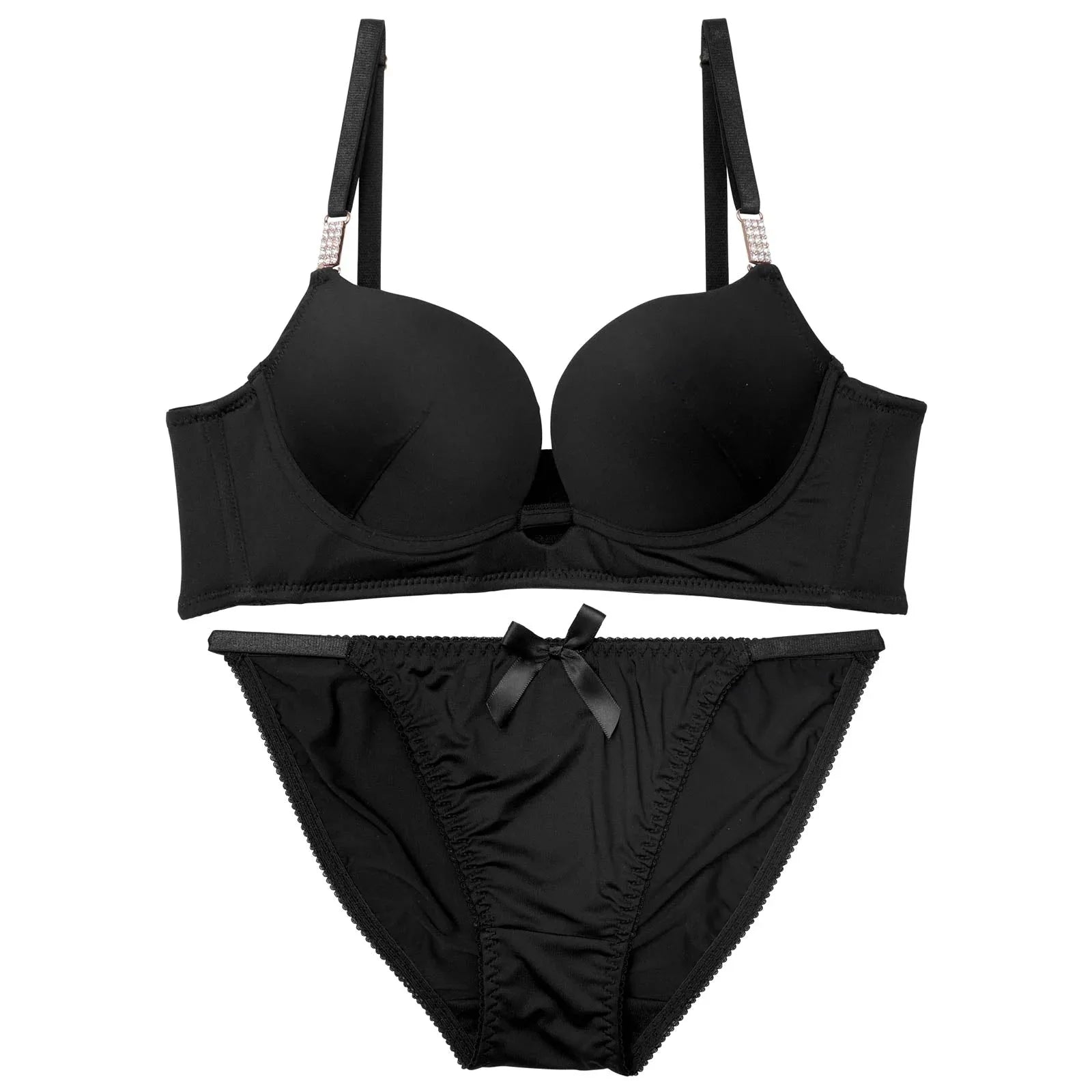 2/27再販!【EFサイズ】ワンカラージュエルチャーム育乳脇高ブラジャー&フルバックショーツ