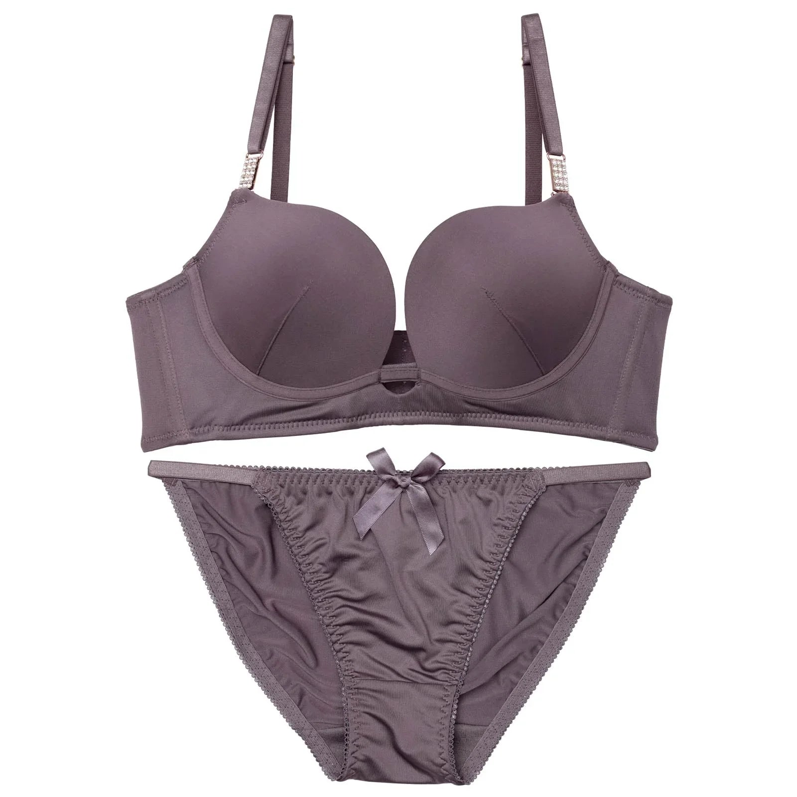 2/27再販!【EFサイズ】ワンカラージュエルチャーム育乳脇高ブラジャー&フルバックショーツ