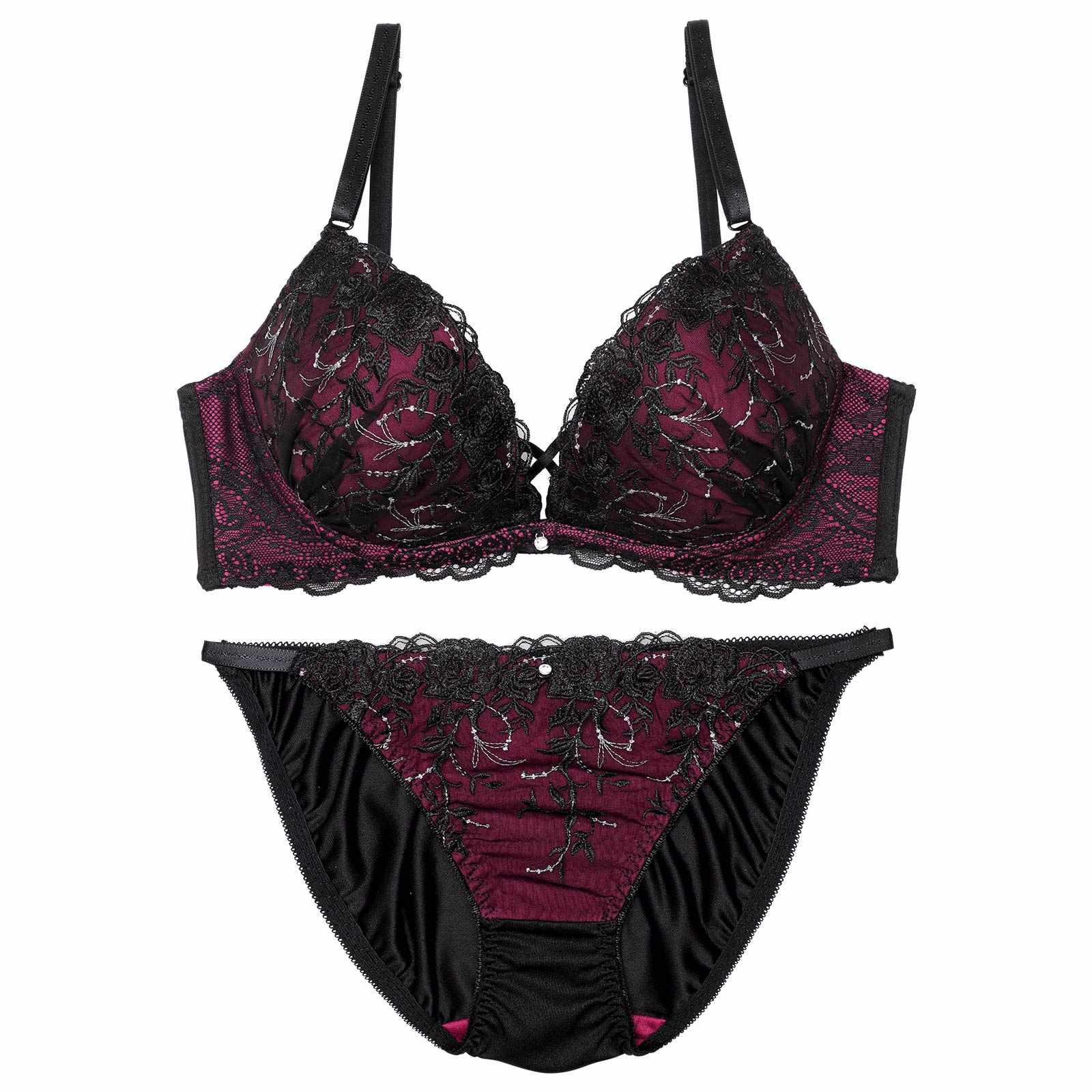 11/11再販!【三上悠亜着用】シャイニーダークブルームブラジャー&フルバックショーツ