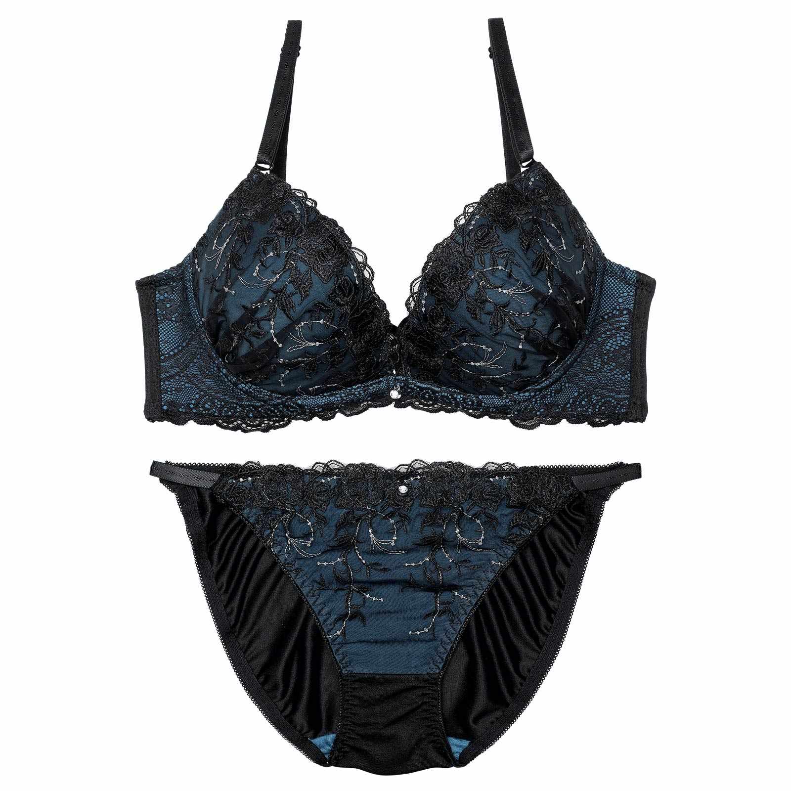 11/11再販!【三上悠亜着用】シャイニーダークブルームブラジャー&フルバックショーツ