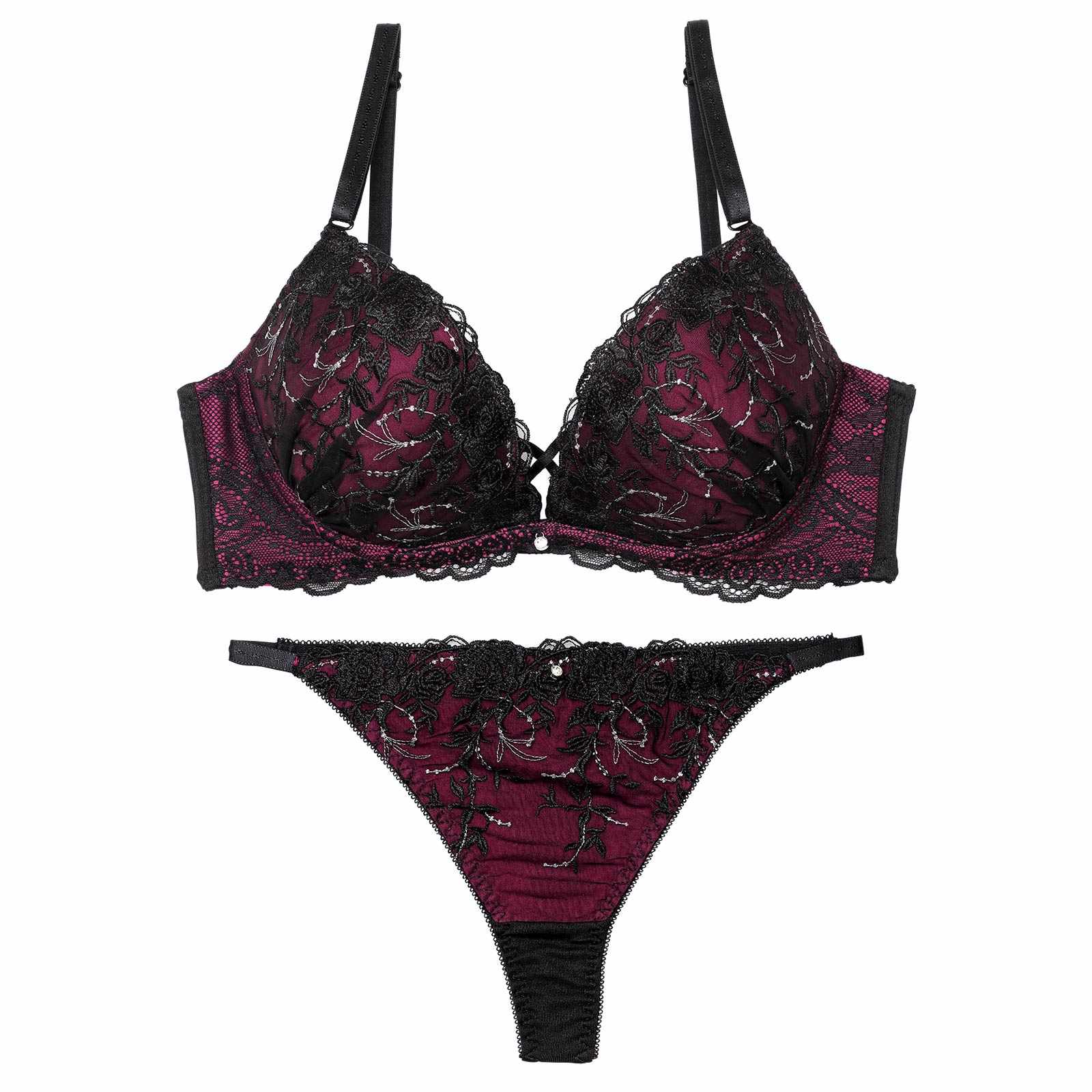 【三上悠亜着用】シャイニーダークブルームブラジャー&Tバックショーツ