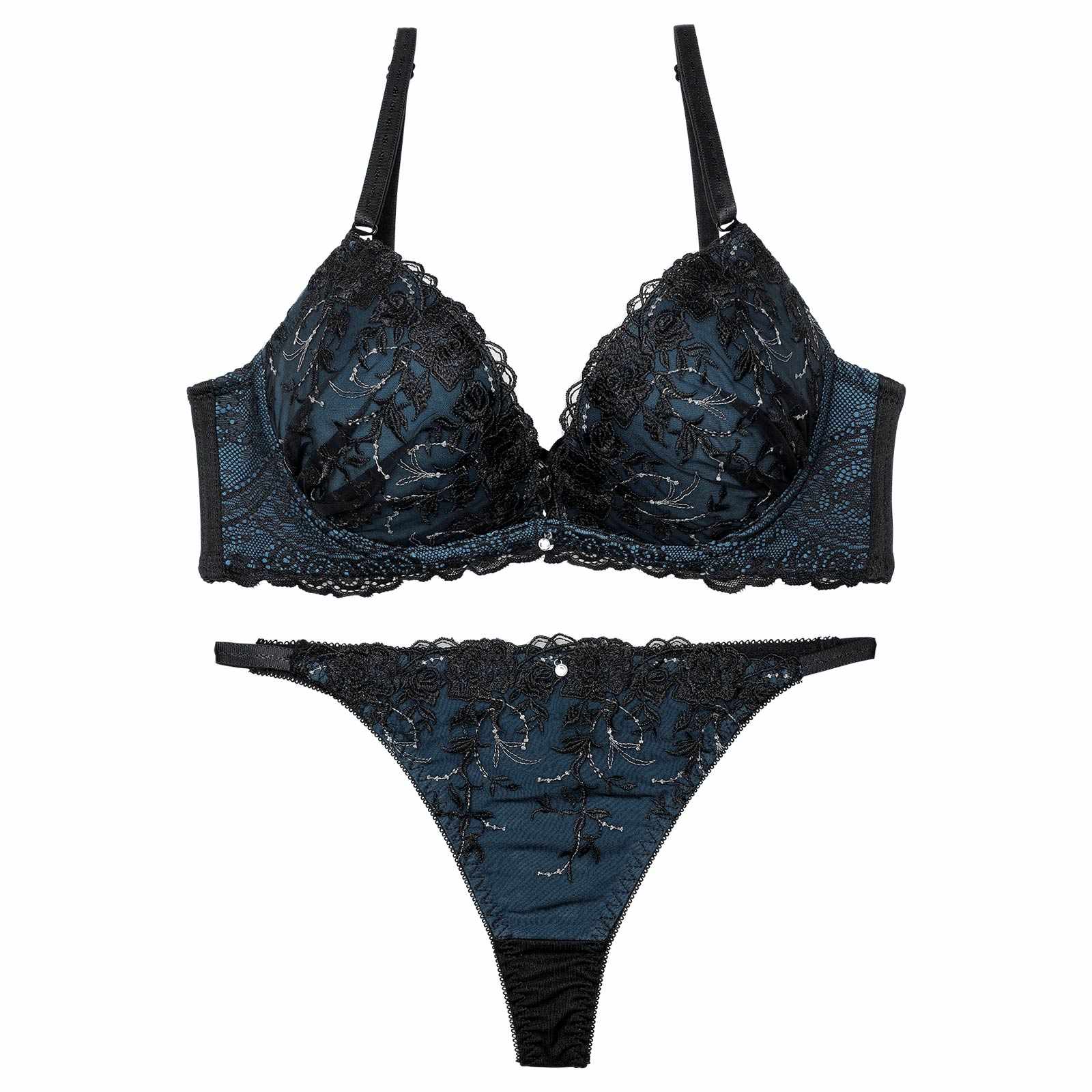 【三上悠亜着用】シャイニーダークブルームブラジャー&Tバックショーツ