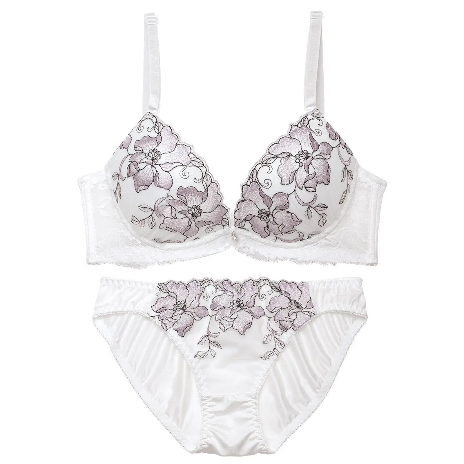 グレースリリーブルーム育乳脇高ブラジャー&フルバックショーツ - 【公式】247Lingerie