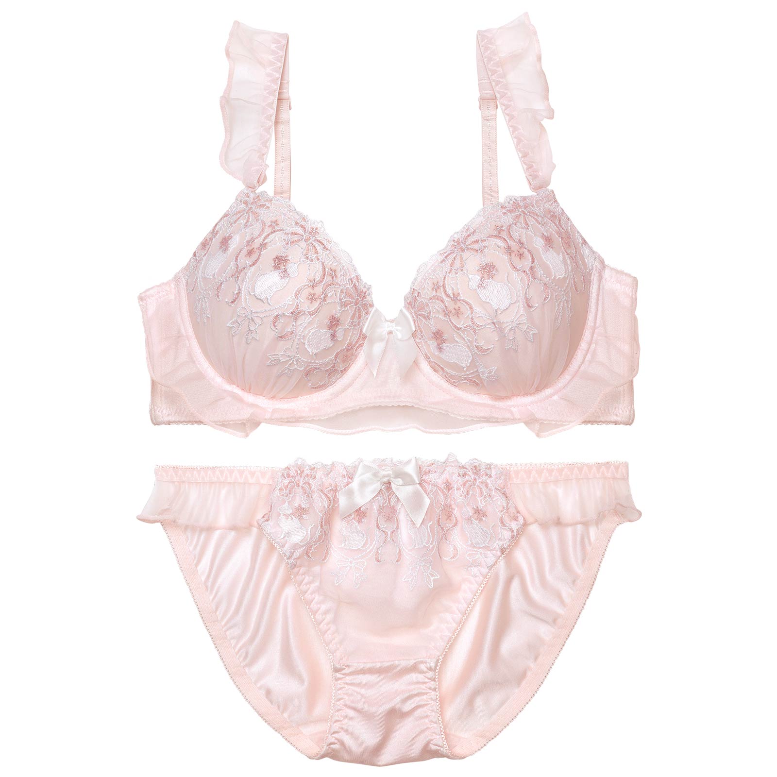 シャイニーフリルキャットブラジャー&フルバックショーツ