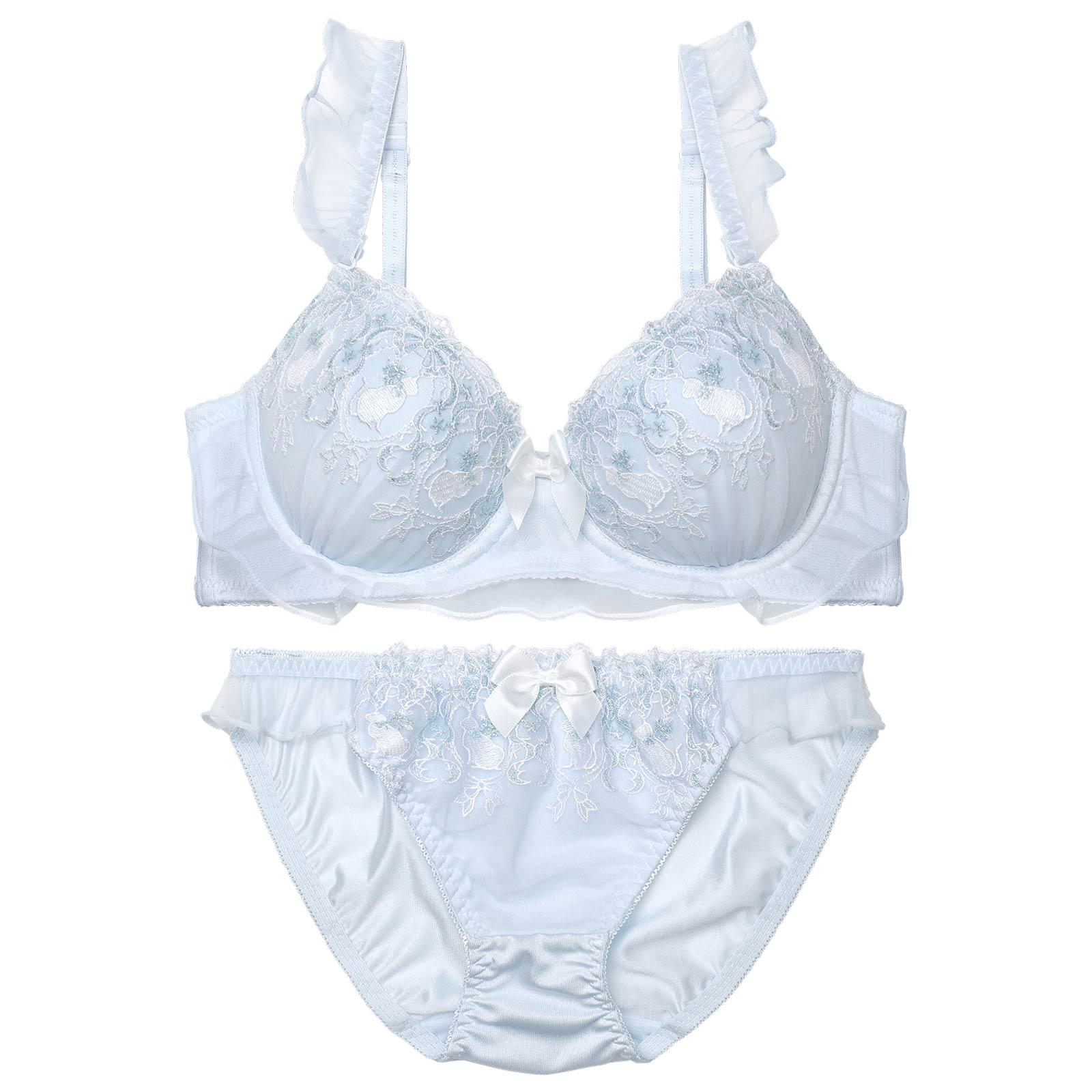 シャイニーフリルキャットブラジャー&フルバックショーツ