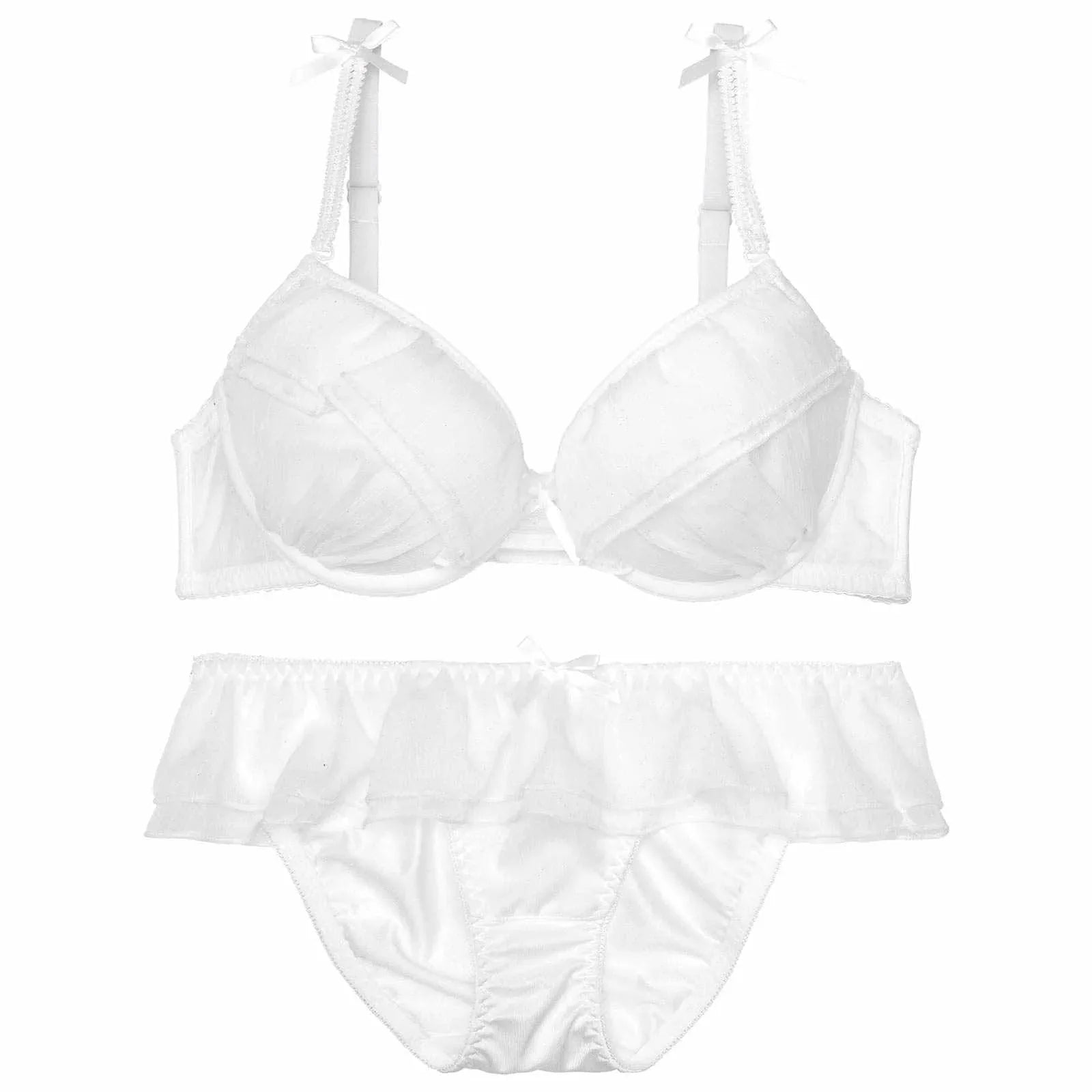 シャイニーシフォンフリルブラジャー&フルバックショーツ - 【公式】247Lingerie