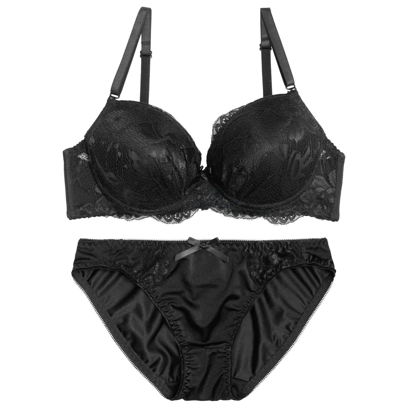 シャイニーレースボリュームパッドブラジャー&フルバックショーツ