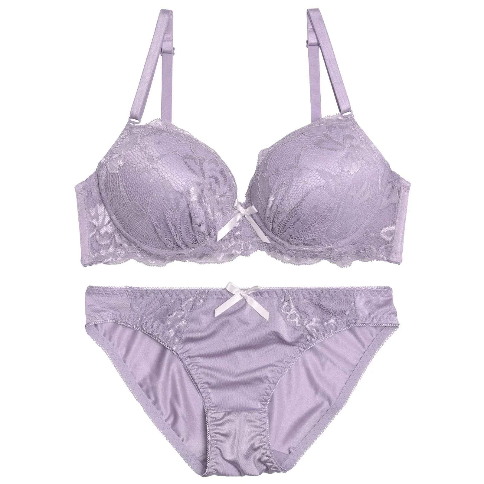シャイニーレースボリュームパッドブラジャー&フルバックショーツ - 【公式】247Lingerie