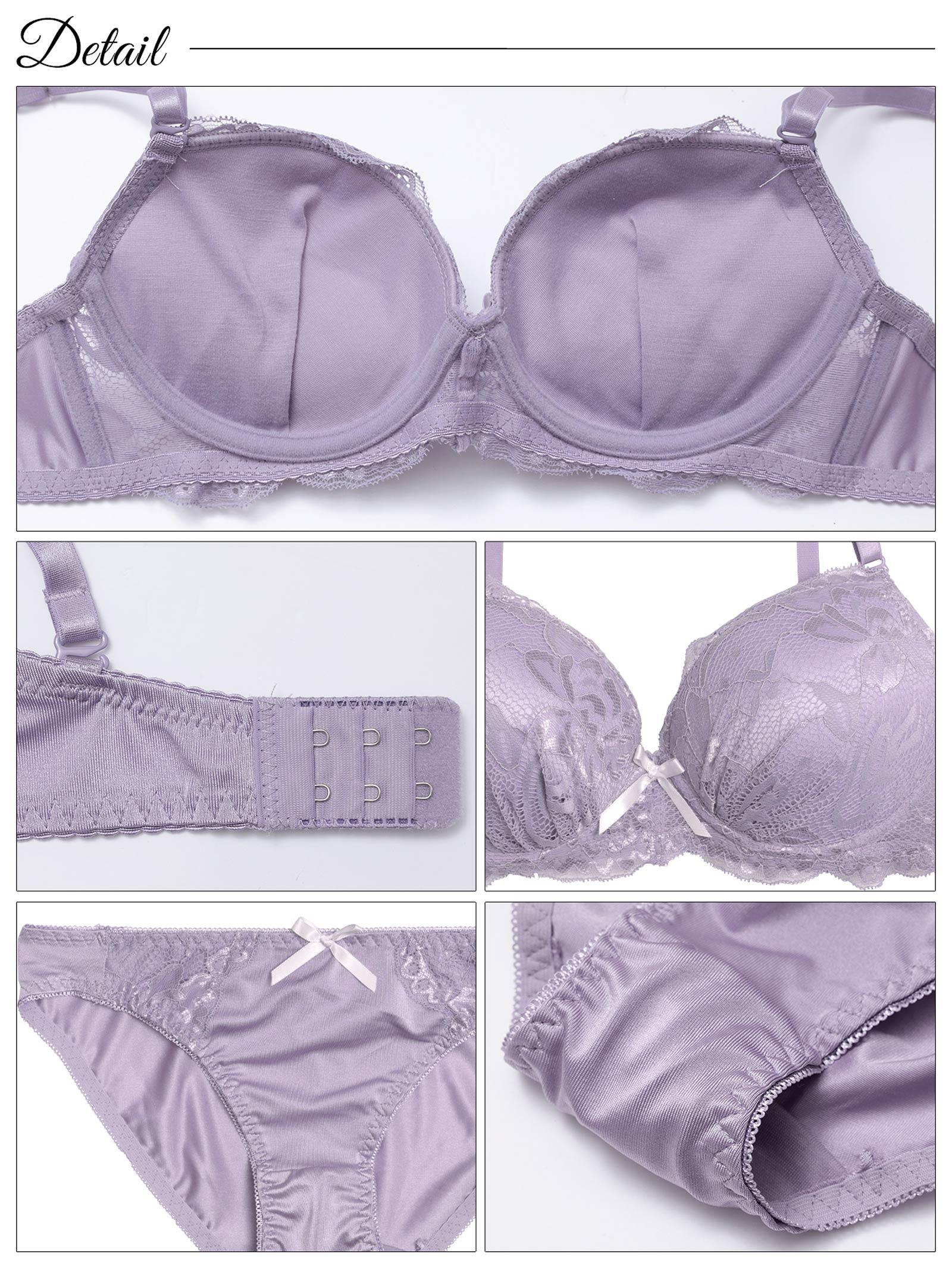 シャイニーレースボリュームパッドブラジャー&フルバックショーツ - 【公式】247Lingerie