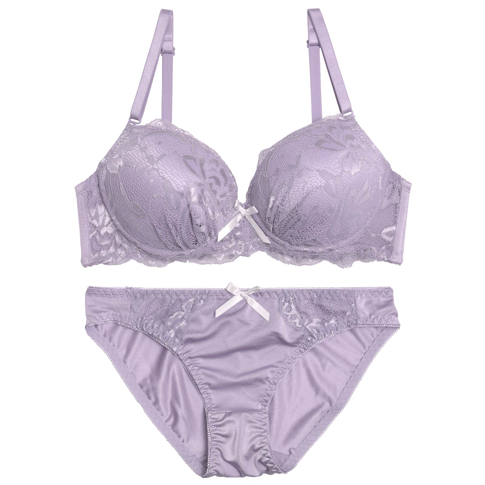 【EFサイズ】シャイニーレースボリュームパッドブラジャー&フルバックショーツ