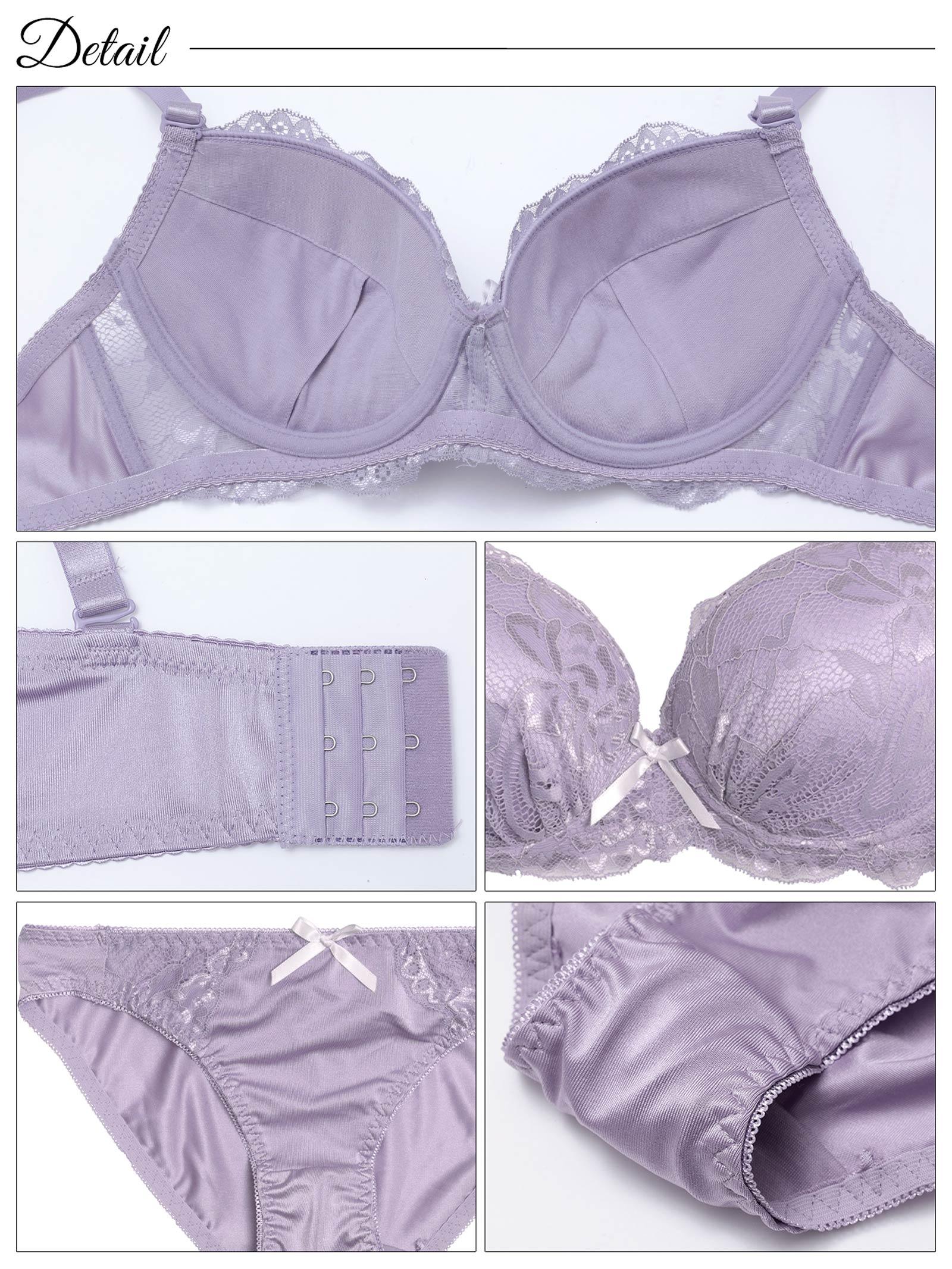 【EFサイズ】シャイニーレースボリュームパッドブラジャー&フルバックショーツ - 【公式】247Lingerie
