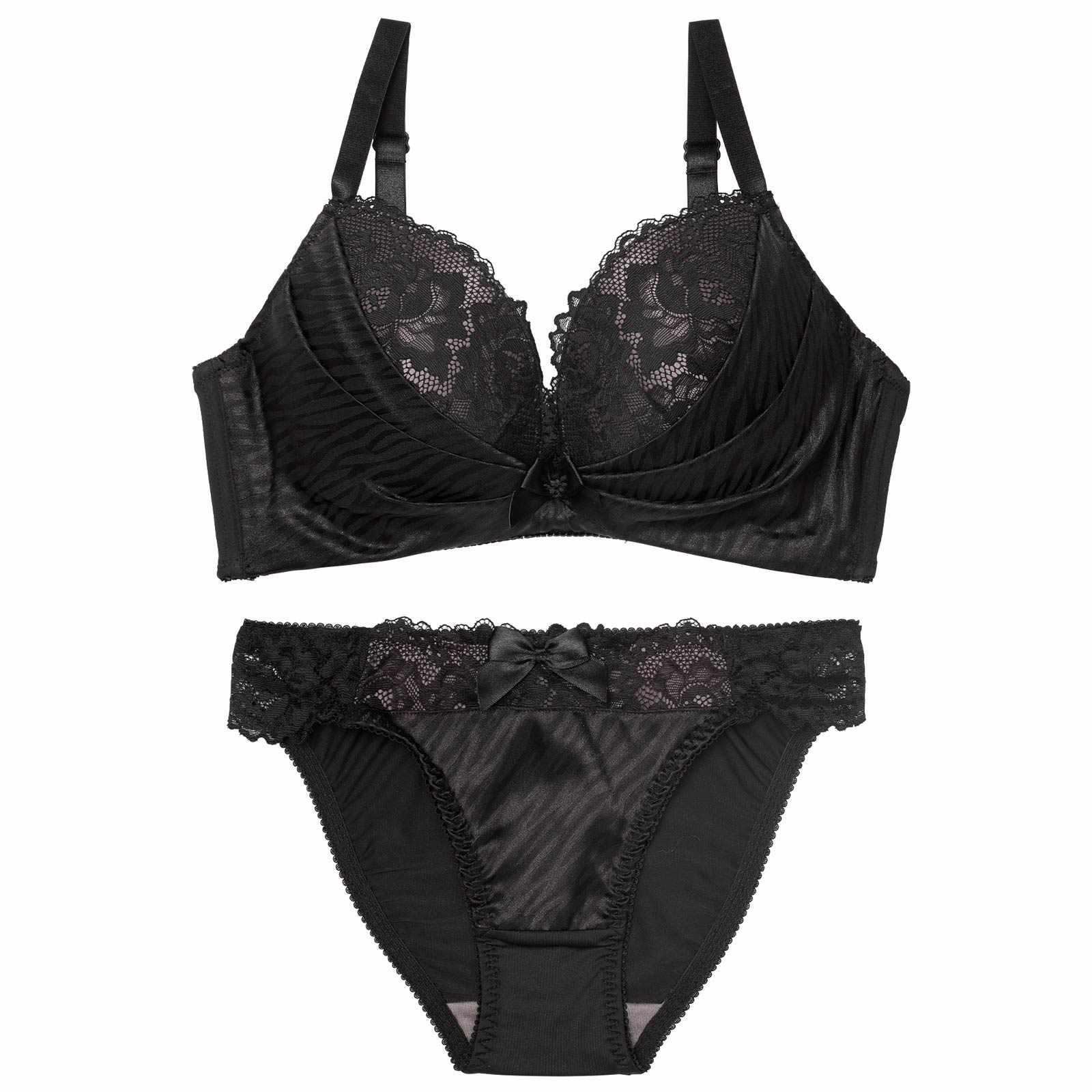 【EFサイズ】ゼブラジャガードサテンブラジャー&フルバックショーツ
