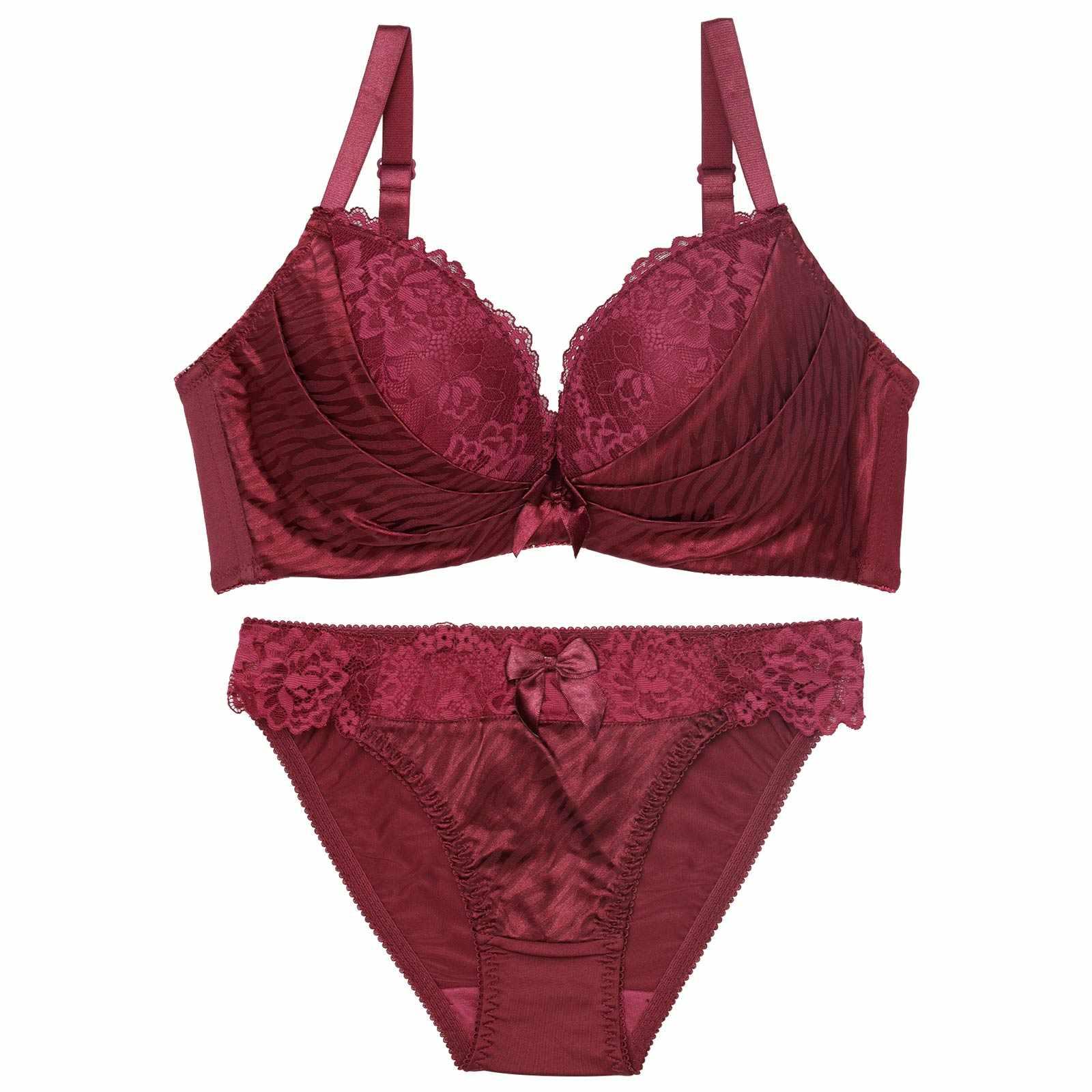 【EFサイズ】ゼブラジャガードサテンブラジャー&フルバックショーツ