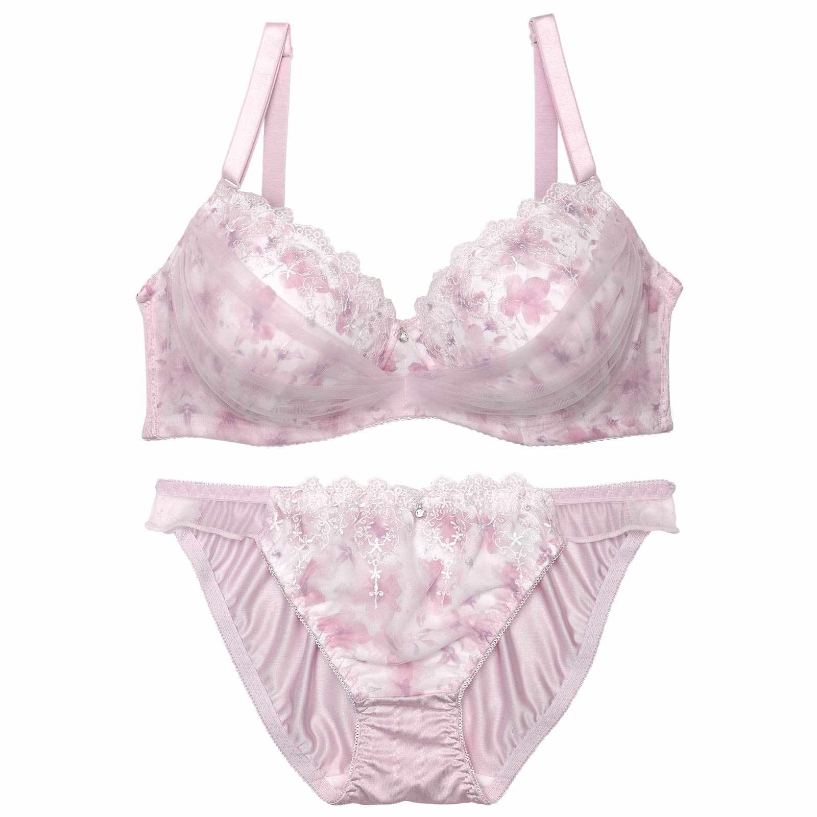 【EFサイズ】ブロッサムシフォンベールブラジャー&フルバックショーツ