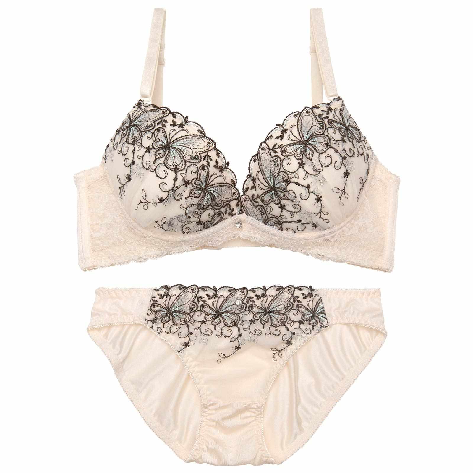 スカラップアイビーバタフライブラジャー&フルバックショーツ