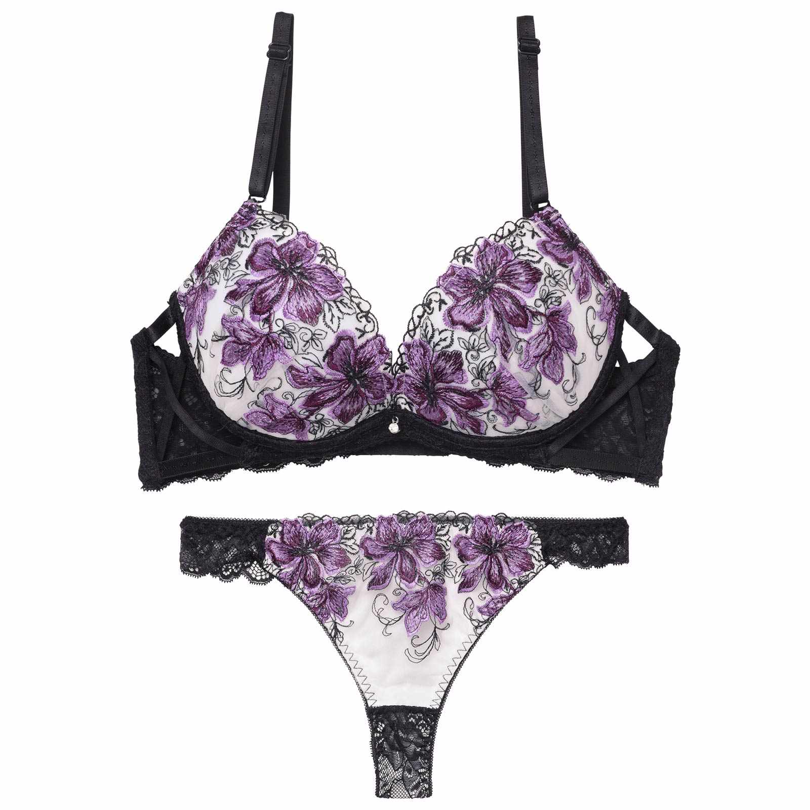 【三上悠亜着用】プレシャスフラワークロスブラジャー&バック透けTバックショーツ