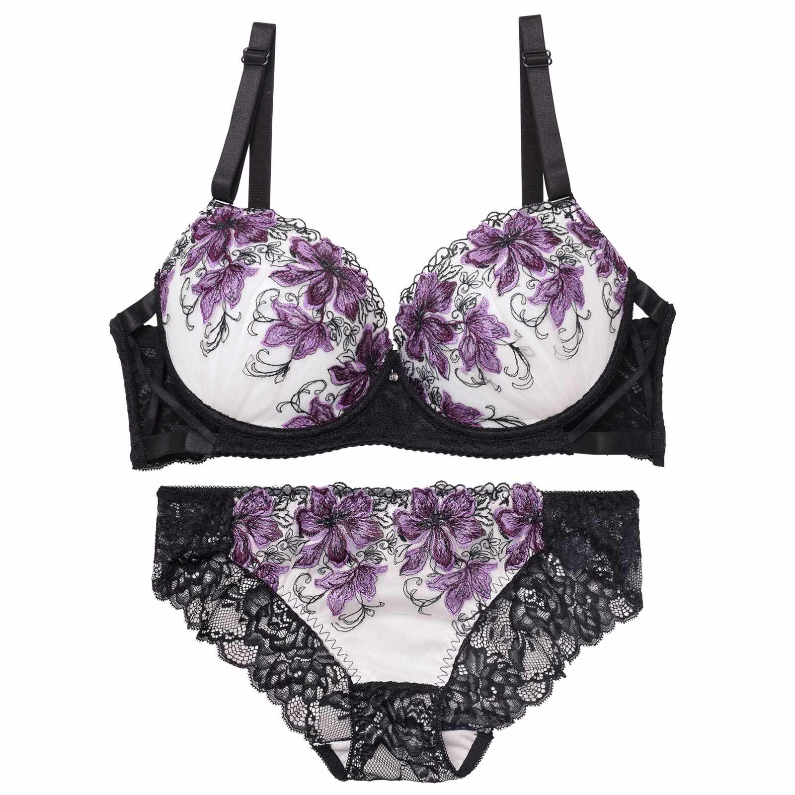 【三上悠亜着用】【EFサイズ】プレシャスフラワークロスブラジャー&バック透けフルバックショーツ