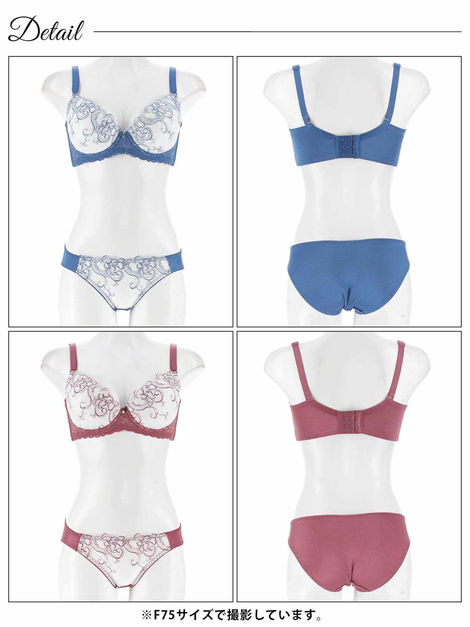 8/6新作!【EFサイズ】ニュアンスハートチュールレース育乳脇高ブラジャー&フルバックショーツ