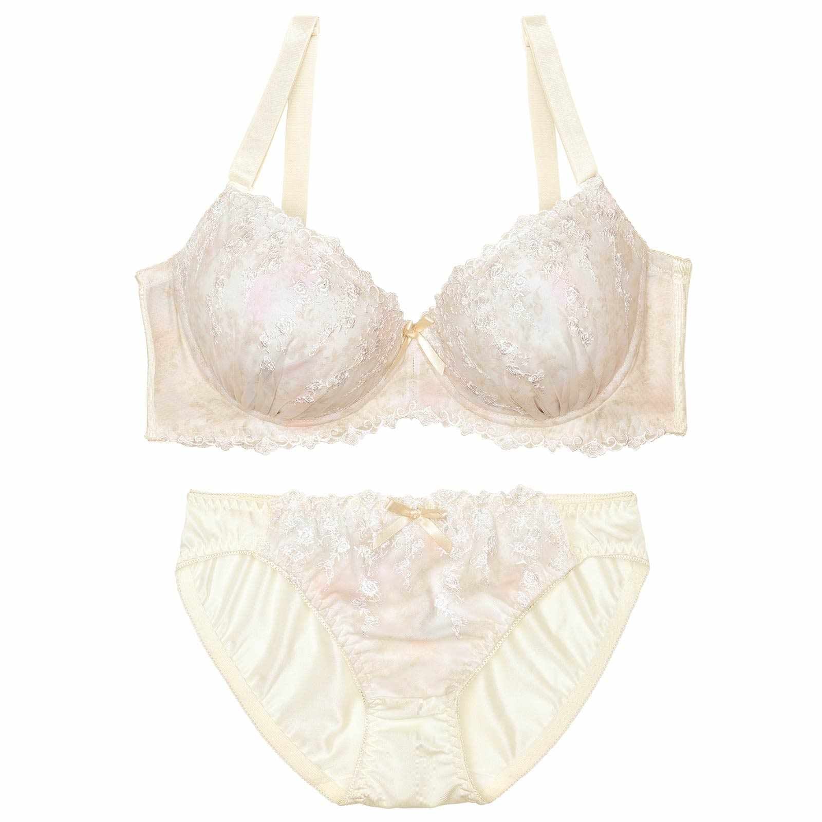 【EFサイズ】メルティペールフラワーブラジャー&フルバックショーツ