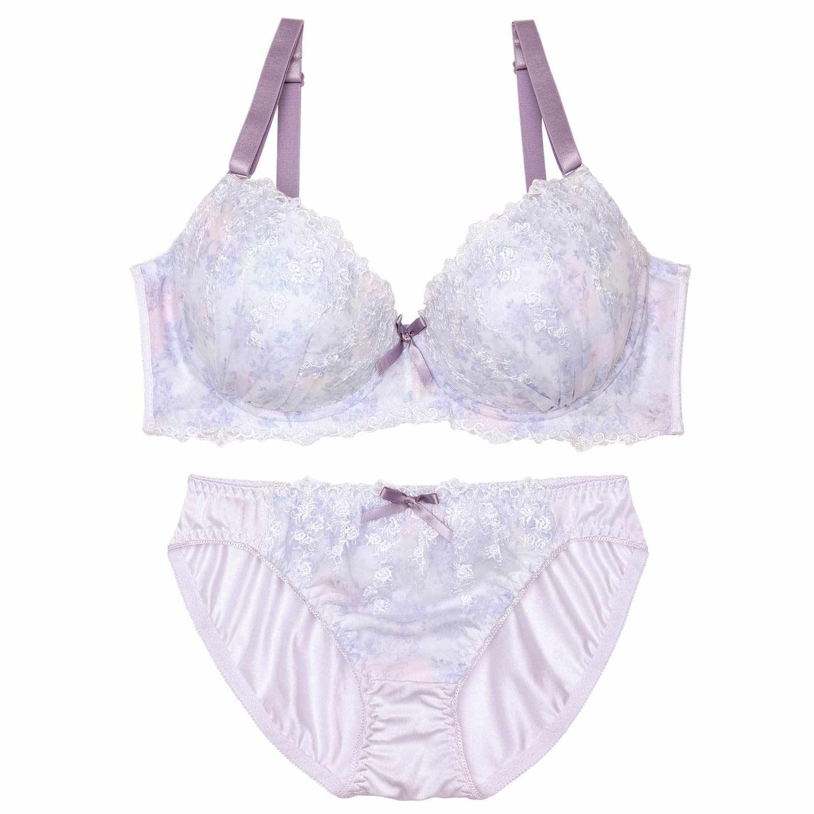 【EFサイズ】メルティペールフラワーブラジャー&フルバックショーツ