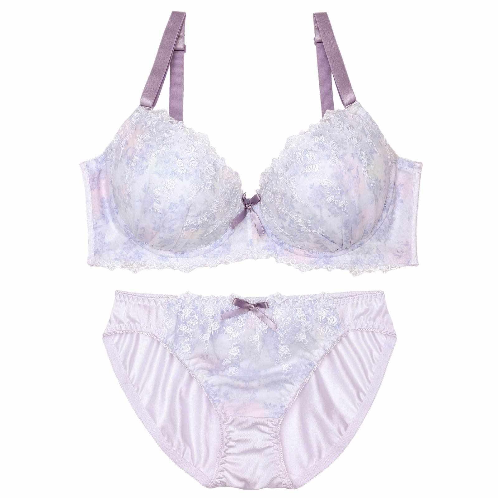 【EFサイズ】メルティペールフラワーブラジャー&フルバックショーツ