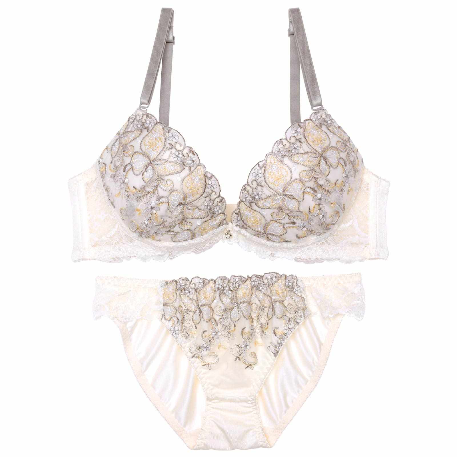 フェミニンリーフエンブロイダリーブラジャー&フルバックショーツ