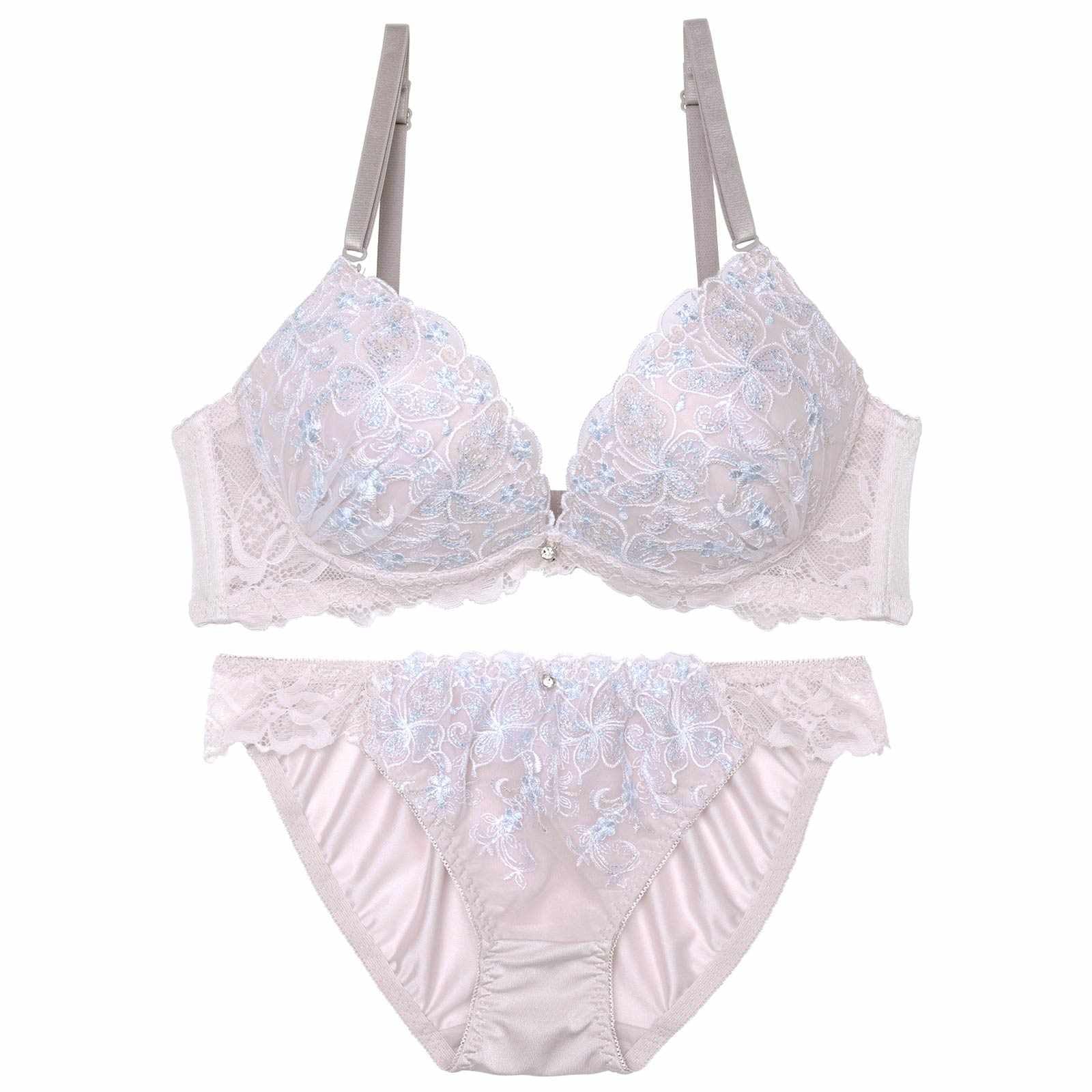 フェミニンリーフエンブロイダリーブラジャー&フルバックショーツ
