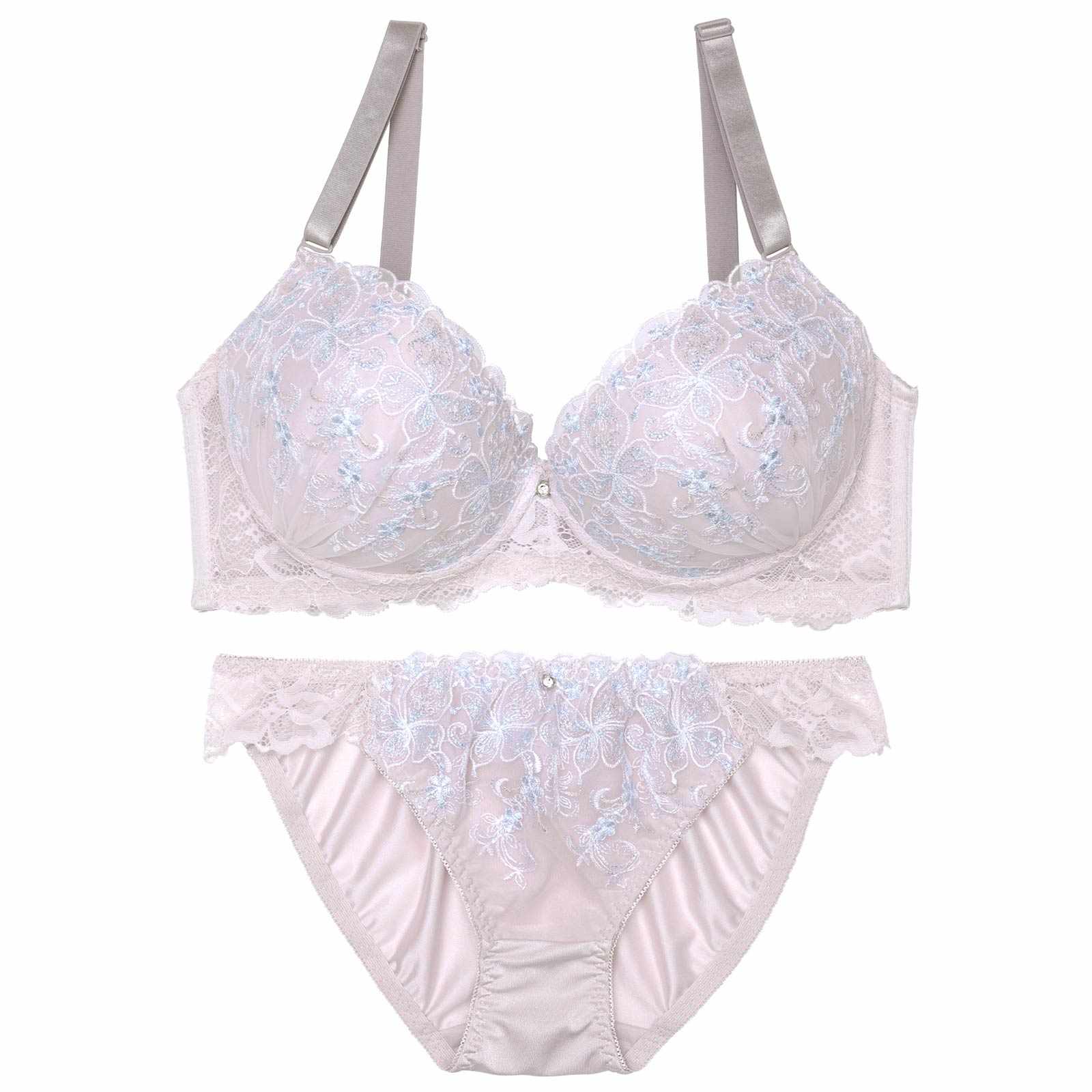 【EFサイズ】フェミニンリーフエンブロイダリーブラジャー&フルバックショーツ