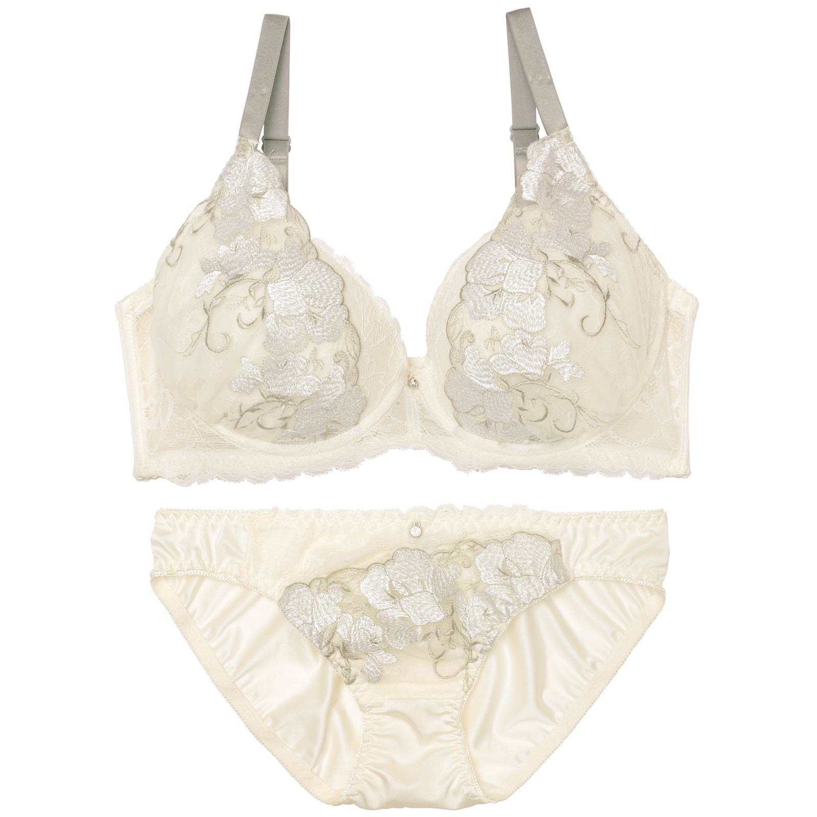 【EFサイズ】パステルレースブロッサム育乳脇高ブラジャー&フルバックショーツ