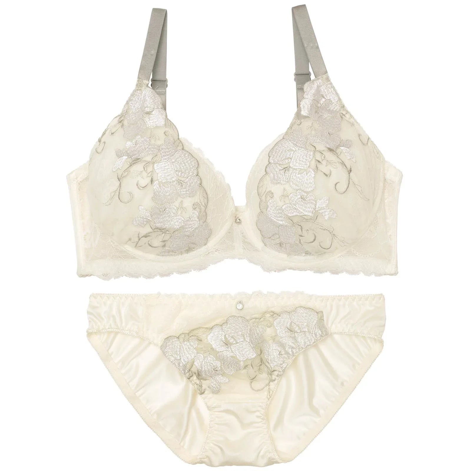 【EFサイズ】パステルレースブロッサム育乳脇高ブラジャー&フルバックショーツ