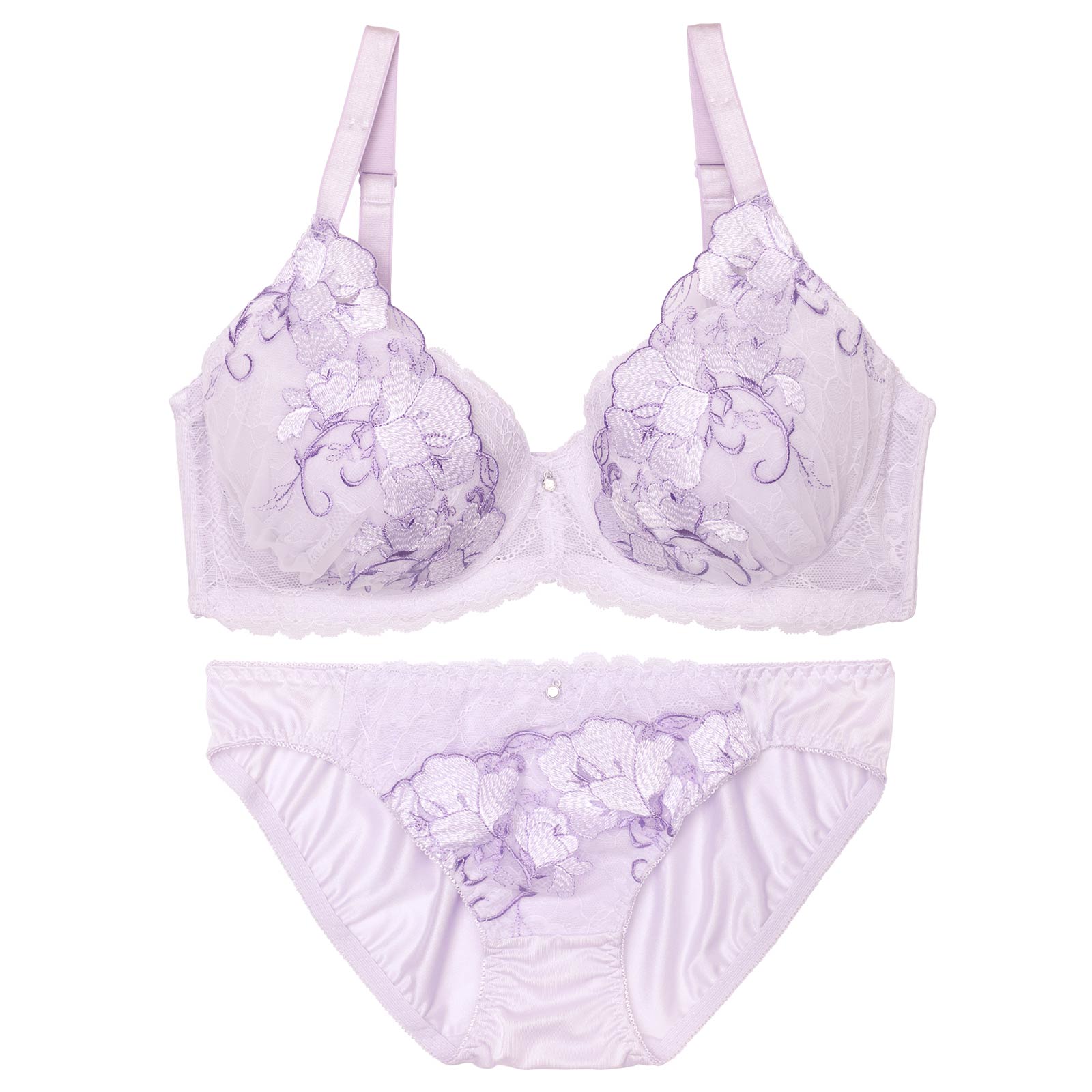 【EFサイズ】パステルレースブロッサム育乳脇高ブラジャー&フルバックショーツ