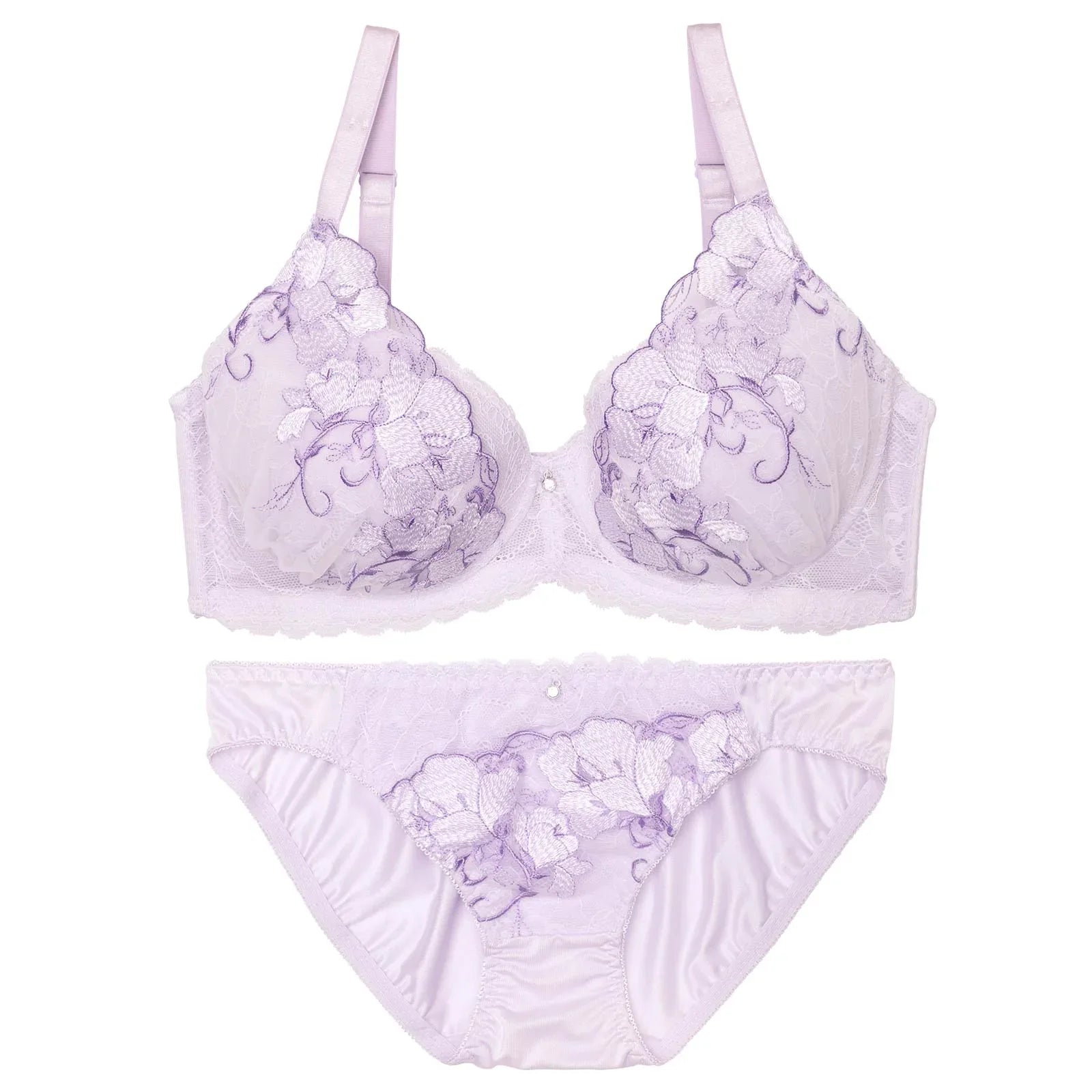 【EFサイズ】パステルレースブロッサム育乳脇高ブラジャー&フルバックショーツ