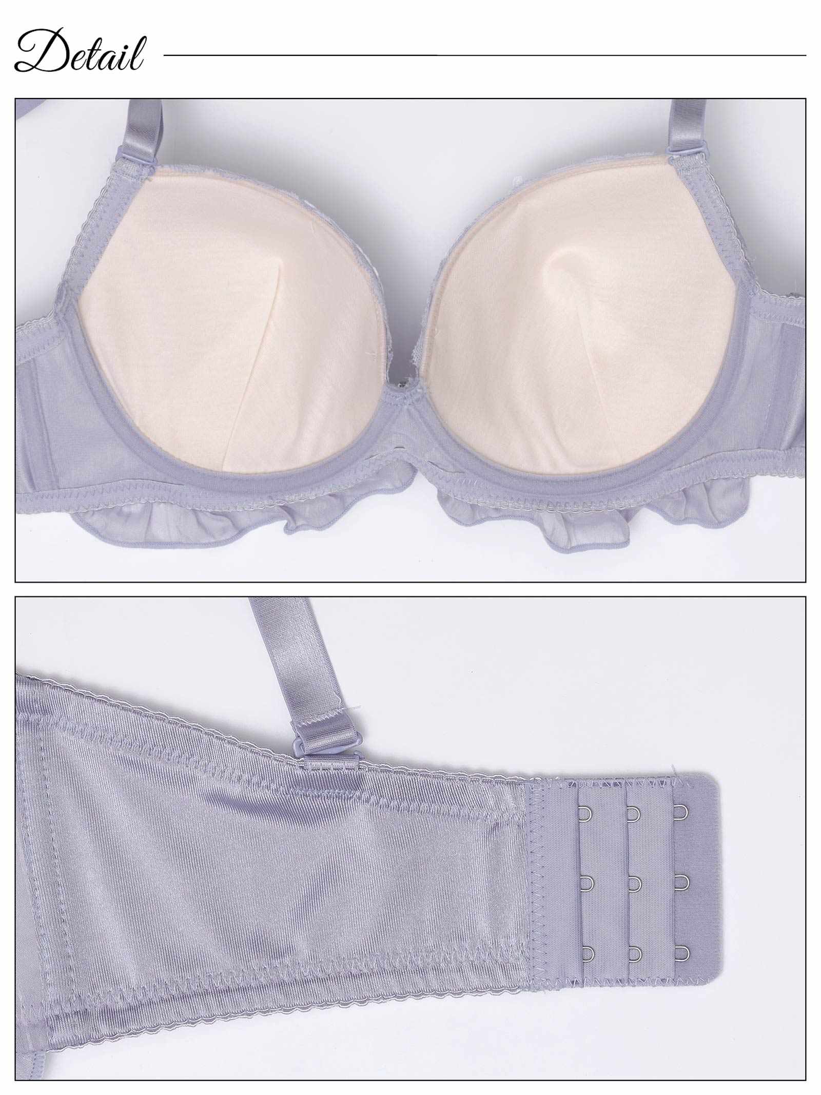 8/20新作!【EFサイズ】ストライプシフォンレース育乳脇高ブラジャー&フルバックショーツ