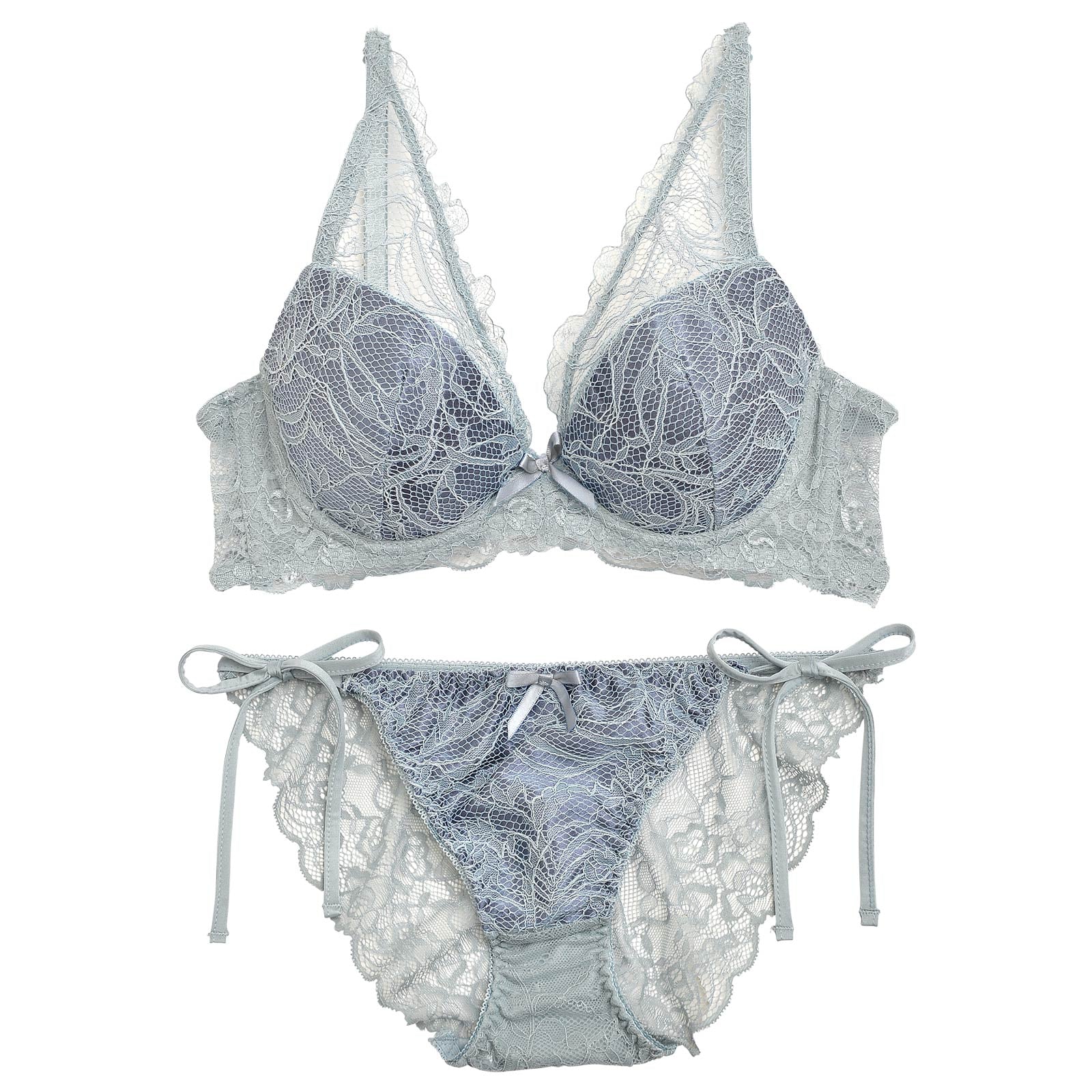 【三上悠亜着用】オールレースボタニカルフラワー育乳脇高ブラジャー&サイド紐バック透けフルバックショーツ