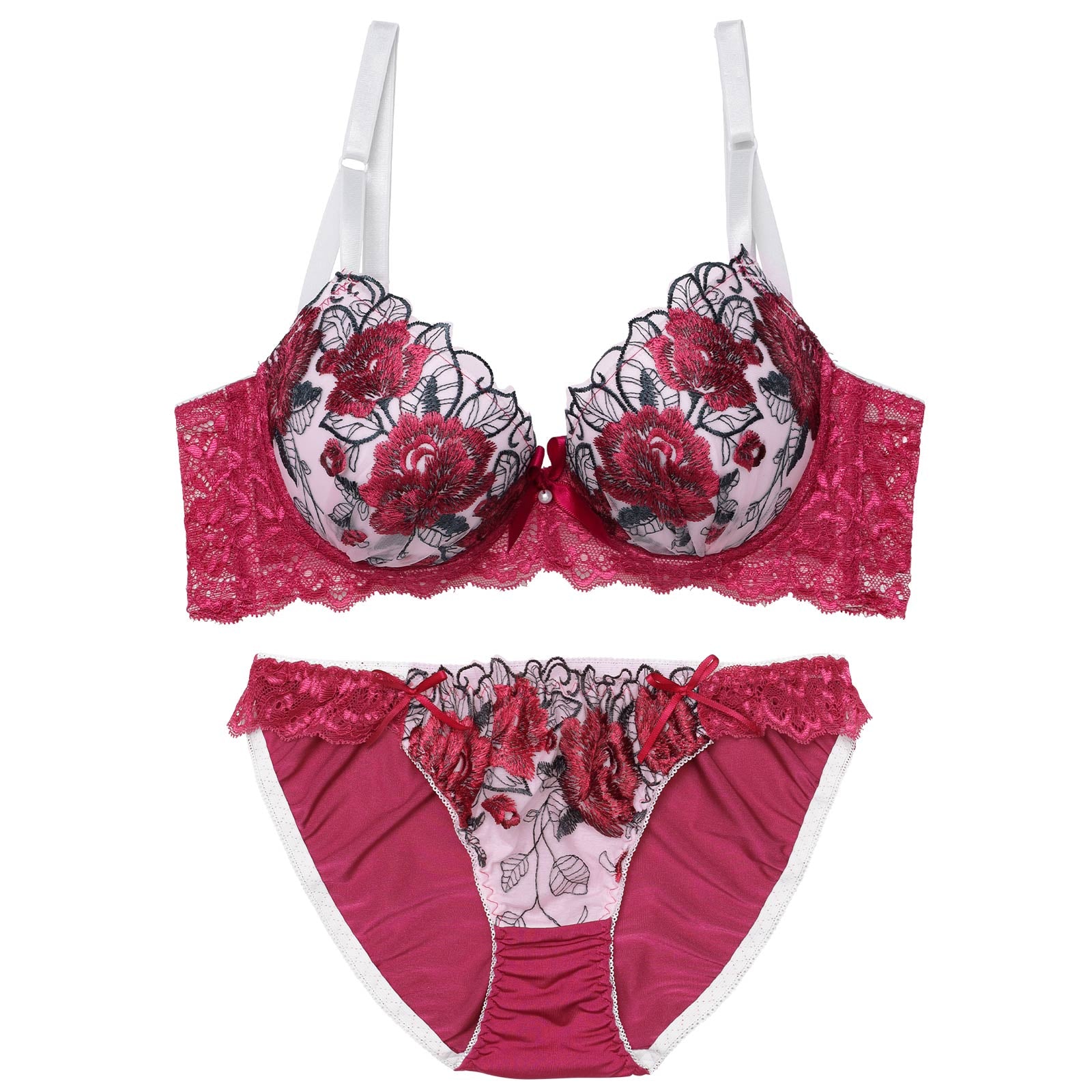 3/16再販!【三上悠亜着用】ゴージャスフラワーパール育乳脇高ブラジャー&フルバックショーツ