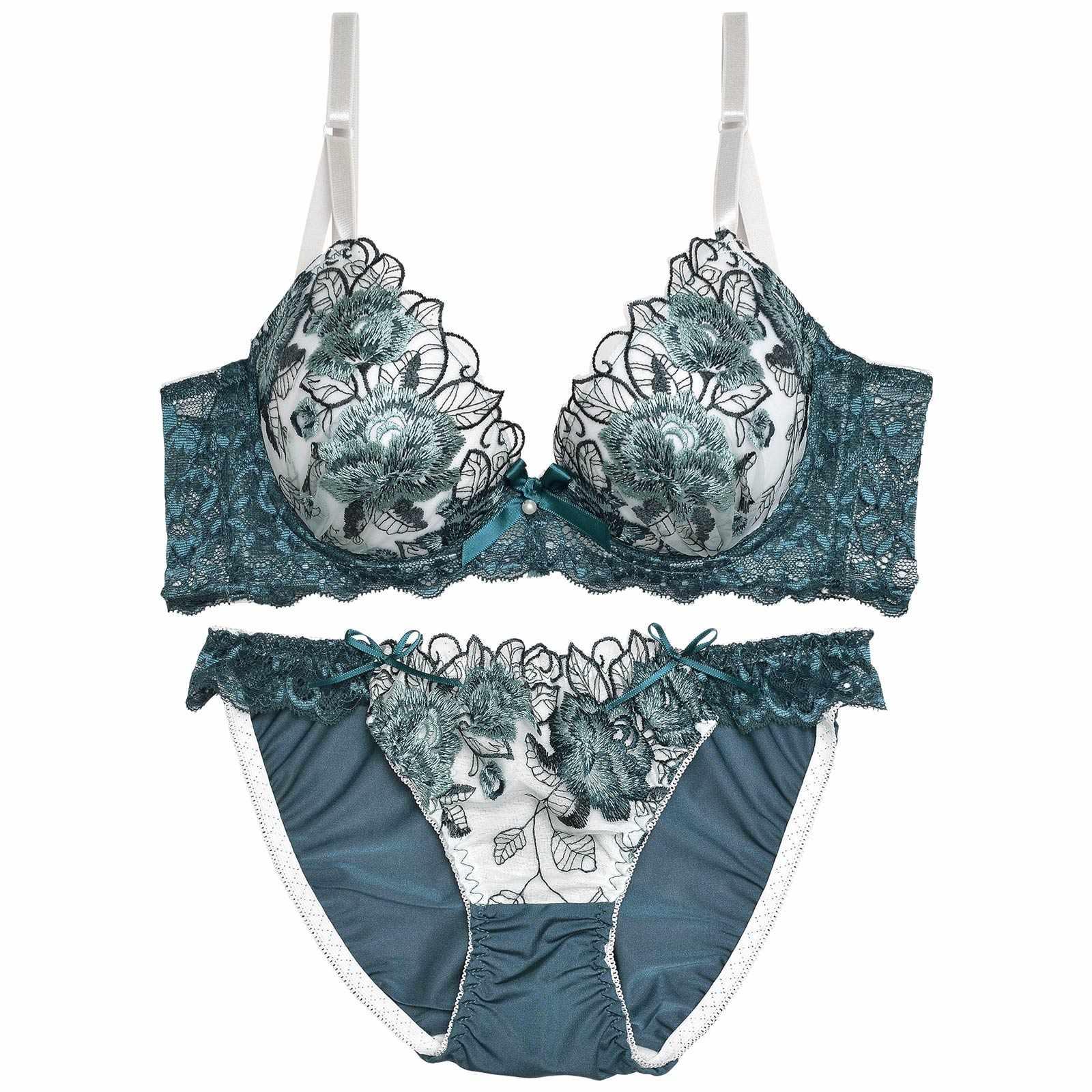 3/16再販!【三上悠亜着用】ゴージャスフラワーパール育乳脇高ブラジャー&フルバックショーツ