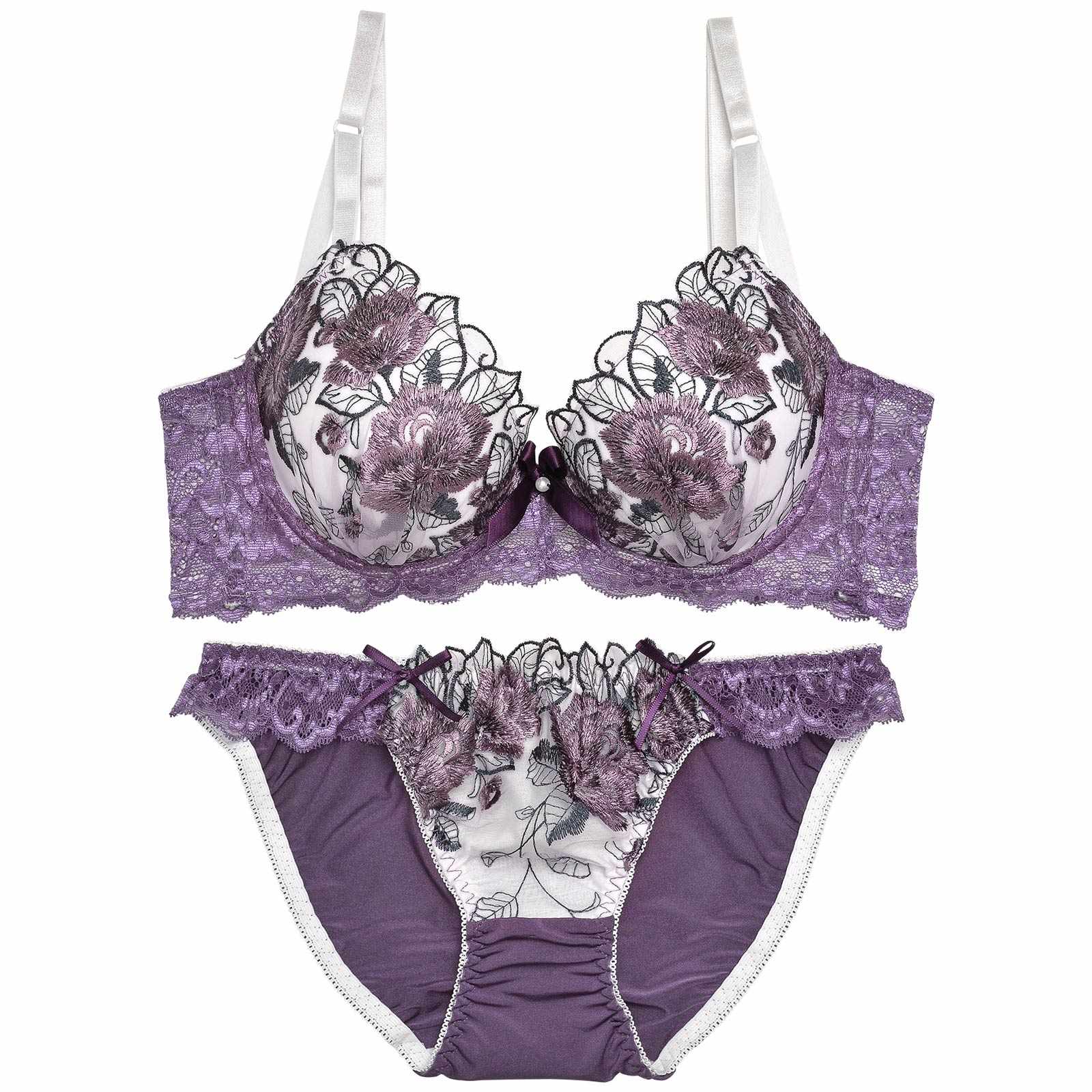 2/11再販!【三上悠亜着用】ゴージャスフラワーパール育乳脇高ブラジャー&フルバックショーツ - 【公式】247Lingerie