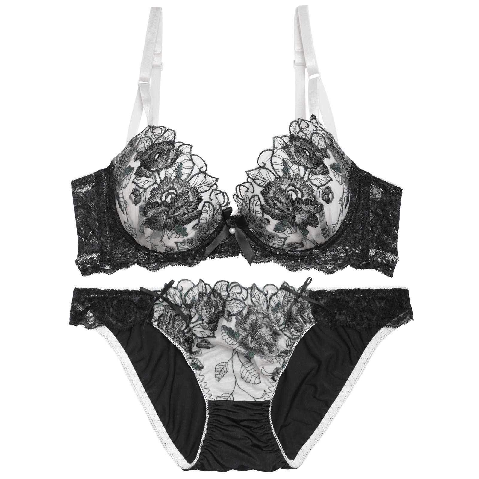 3/16再販!【三上悠亜着用】ゴージャスフラワーパール育乳脇高ブラジャー&フルバックショーツ