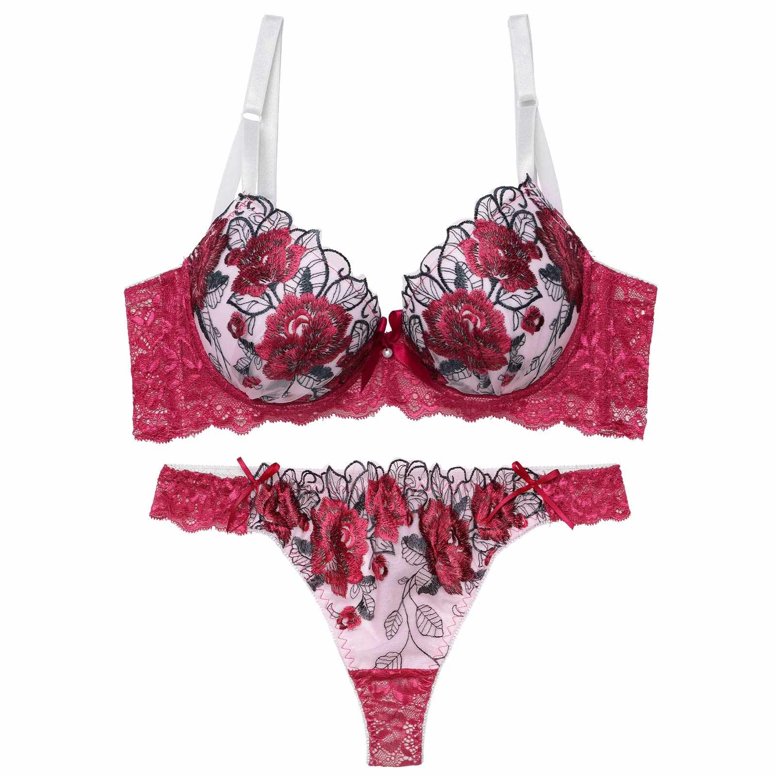 3/16再販!【三上悠亜着用】ゴージャスフラワーパール育乳脇高ブラジャー&Tバックショーツ